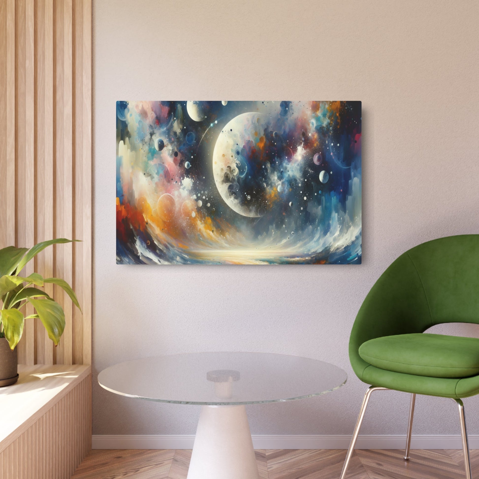 Metal Poster Art | "Abstract Expressionism Art - Celestial Body Theme Modern Contemporary Style Painting Conveying Abstract Ideas and Emotions" - Metal Poster Art 36″ x 24″ (Horizontal) 0.12''