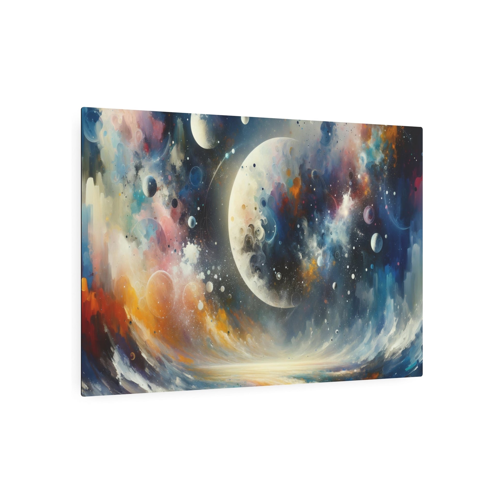 Metal Poster Art | "Abstract Expressionism Art - Celestial Body Theme Modern Contemporary Style Painting Conveying Abstract Ideas and Emotions" - Metal Poster Art 36″ x 24″ (Horizontal) 0.12''