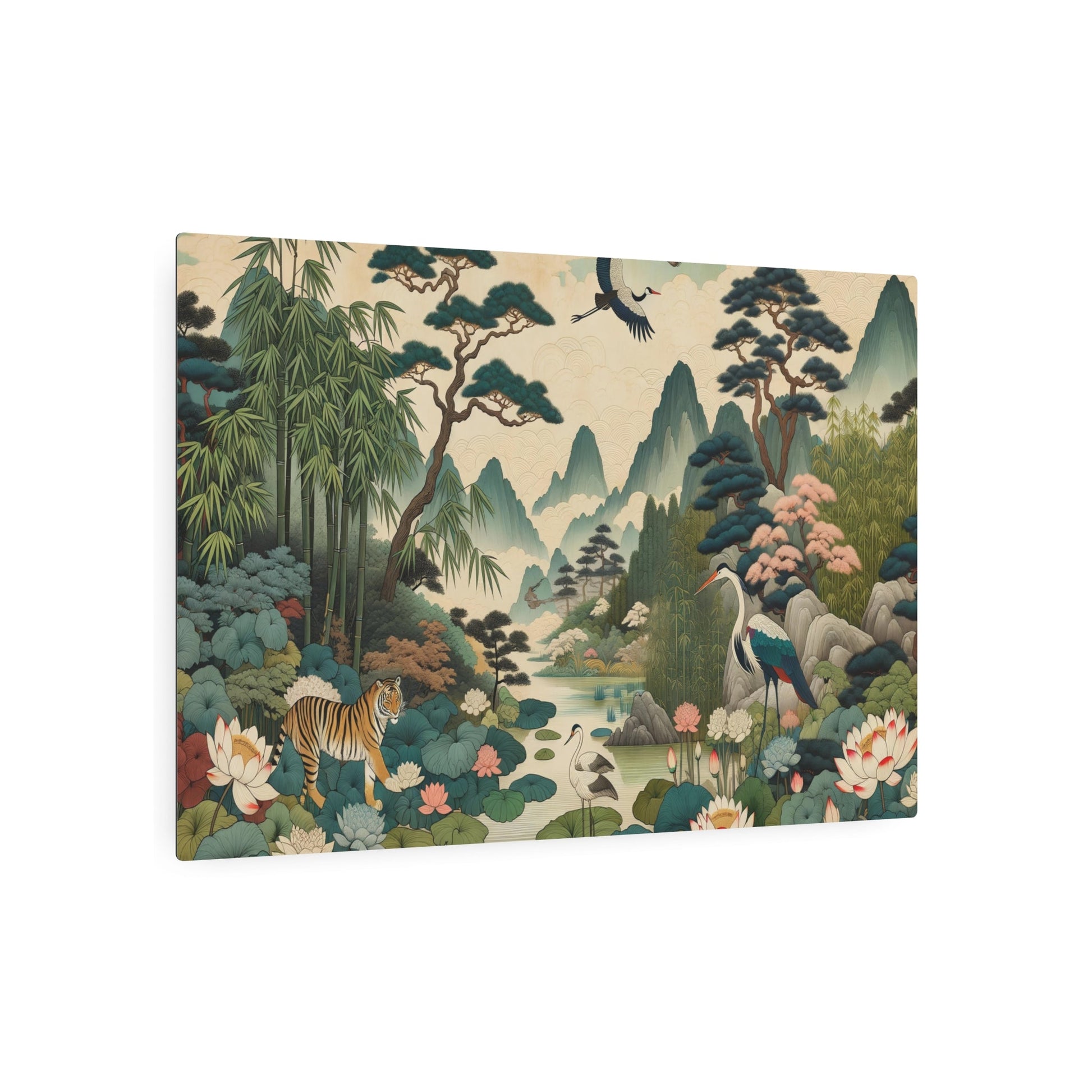 Metal Poster Art | "Joseon Dynasty - Inspired Traditional Korean Painting - Rich Nature Elements and Authentic Asian Art Styles in the Style of Classic Joseon Dynasty Artworks" - Metal Poster Art 36″ x 24″ (Horizontal) 0.12''