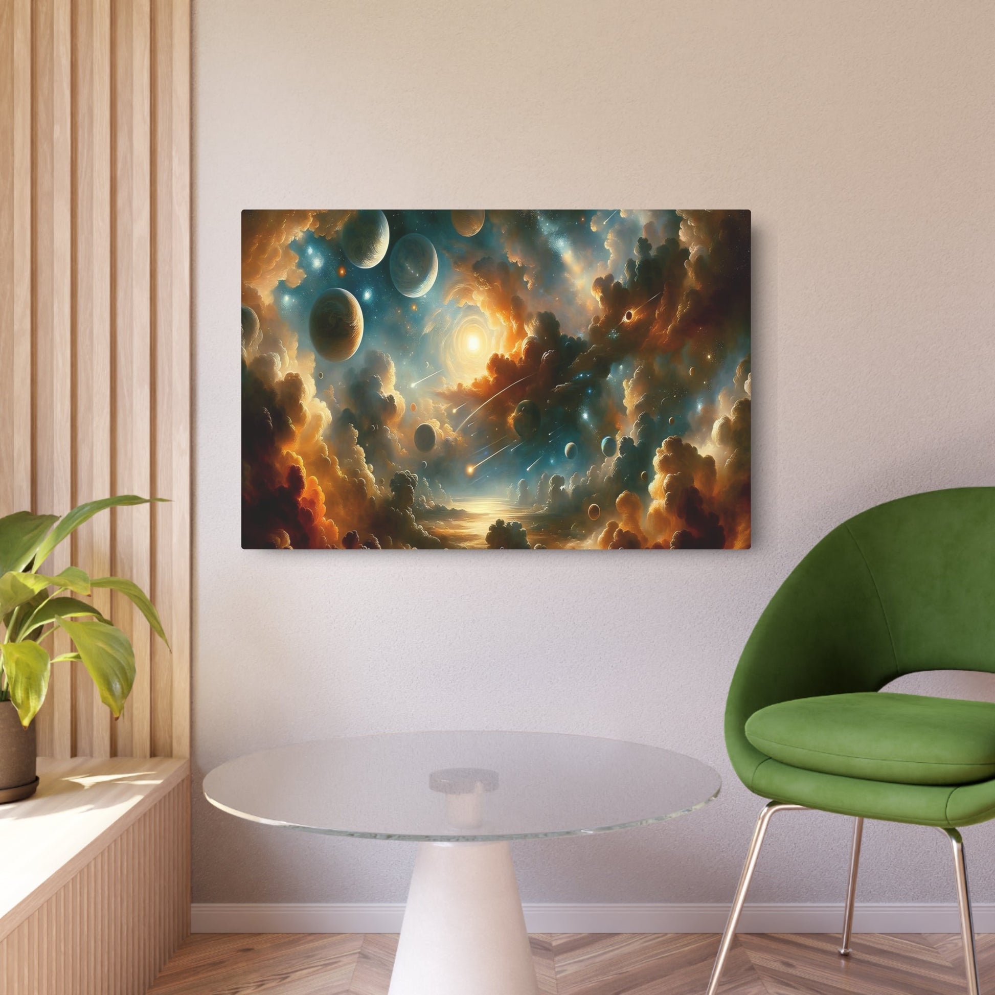 Metal Poster Art | "Baroque Art Style Celestial Body Theme: Expansive Starry Sky, Glorious Planets Depiction - Western Art Styles Comets, - Metal Poster Art 36″ x 24″ (Horizontal) 0.12''