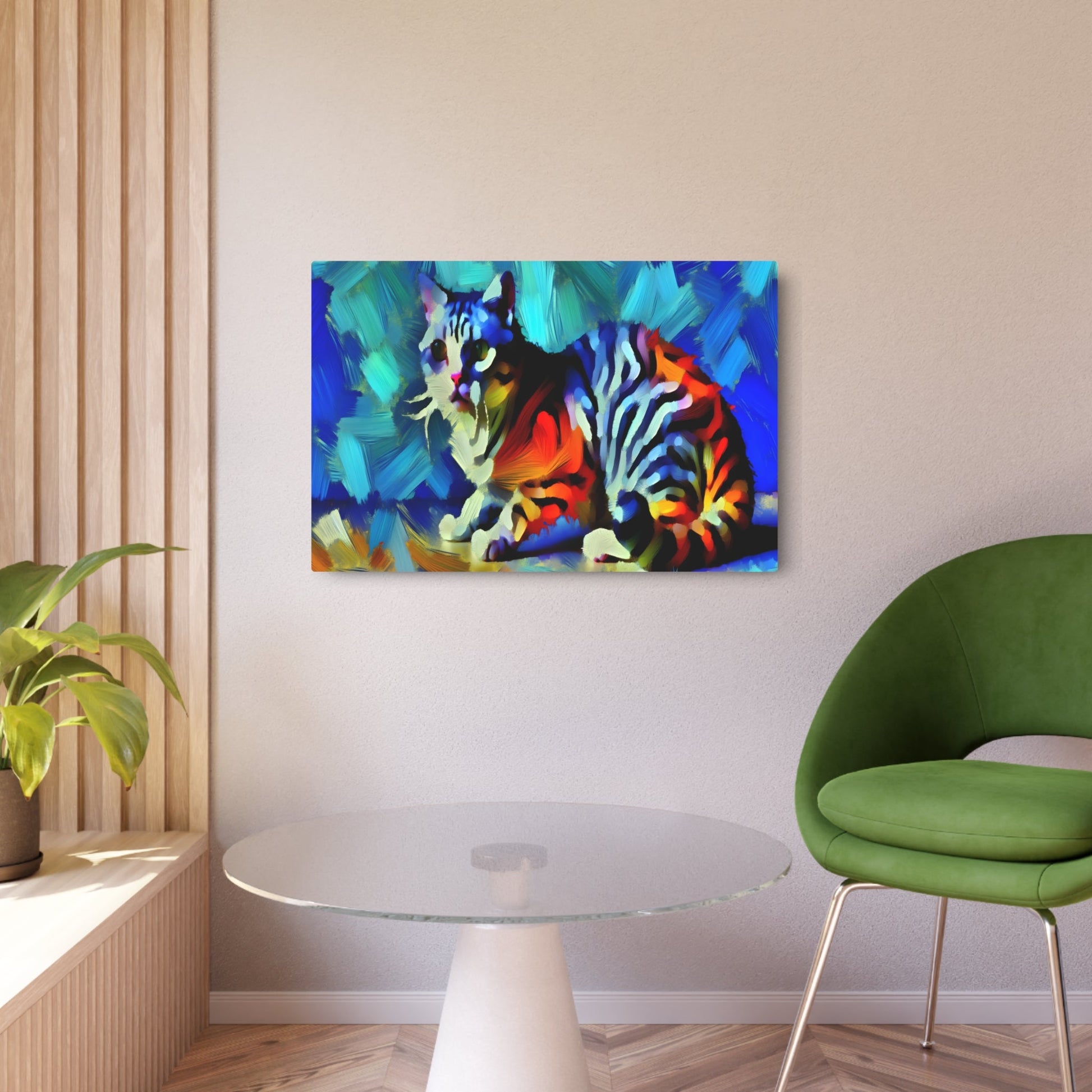 Metal Poster Art | "Abstract Expressionism Cat Artwork - Modern Contemporary Style Feline Inspired Painting" - Metal Poster Art 36″ x 24″ (Horizontal) 0.12''