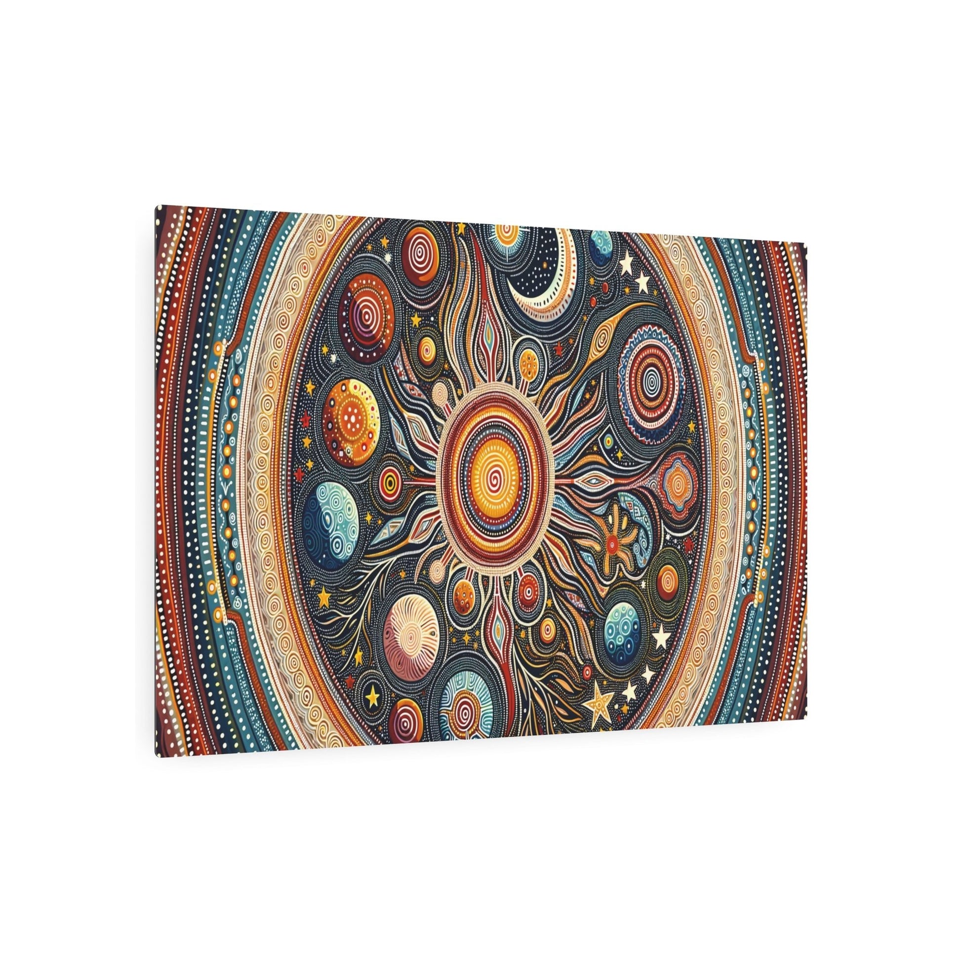 Metal Poster Art | "Aboriginal Art (Australian) - Traditional Celestial - Themed Painting Featuring Stars, Moons, and Planets from Non - Western & Global Styles - Metal Poster Art 36″ x 24″ (Horizontal) 0.12''