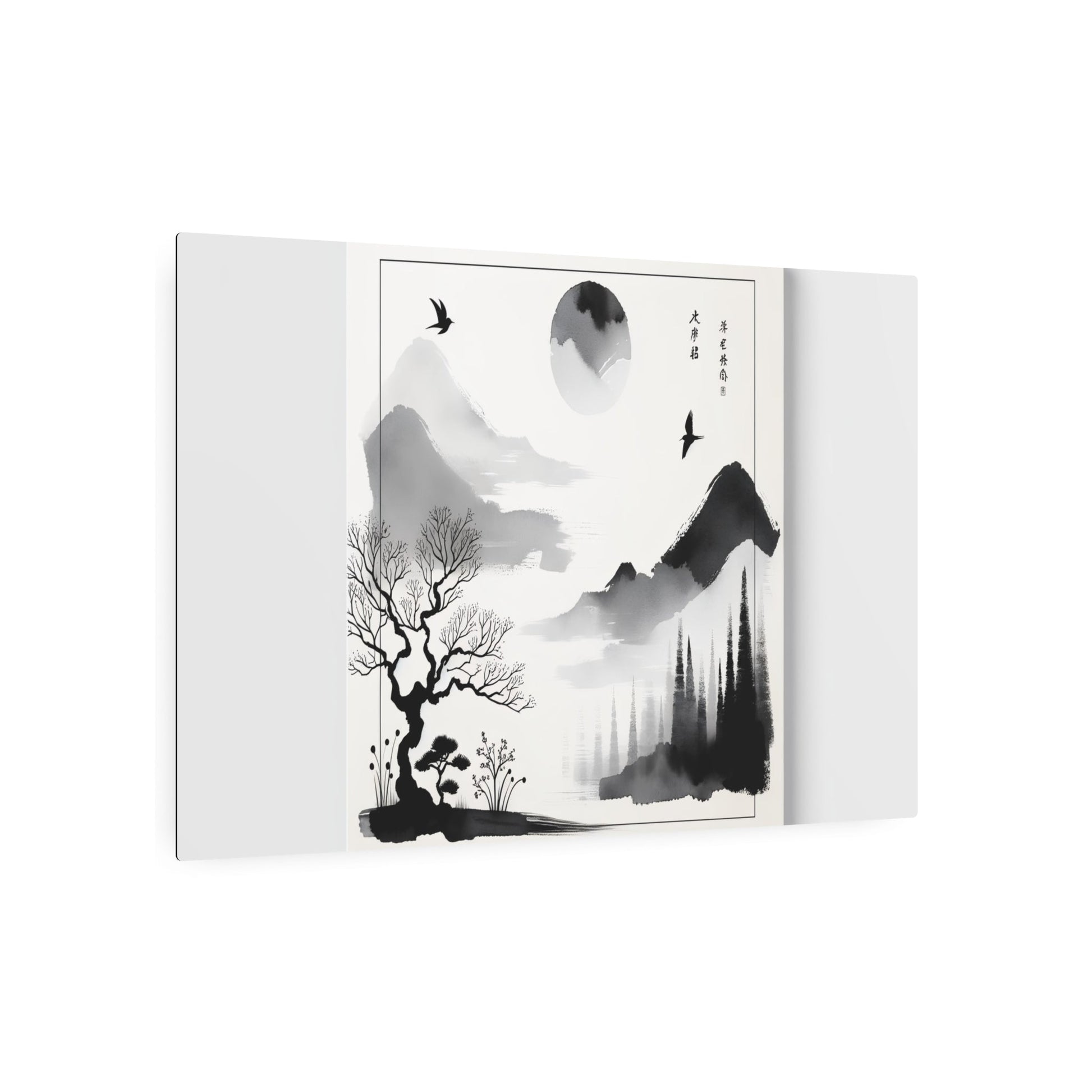 Metal Poster Art | "Traditional Sumi - e Japanese Ink Wash Art - Asian Art Styles Emphasizing Balance between Nature and Emptiness" - Metal Poster Art 36″ x 24″ (Horizontal) 0.12''