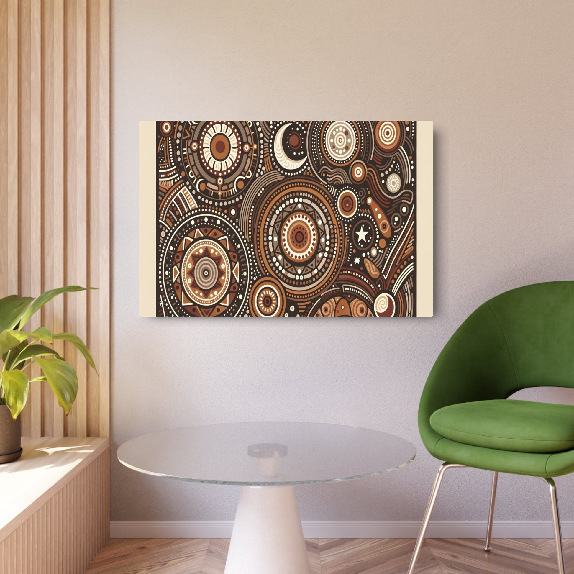 Metal Poster Art | "Aboriginal Australian Art Inspired Celestial Bodies - Planets, Stars, and Moon Themed Artwork in Non - Western & Global Styles Category" - Metal Poster Art 36″ x 24″ (Horizontal) 0.12''