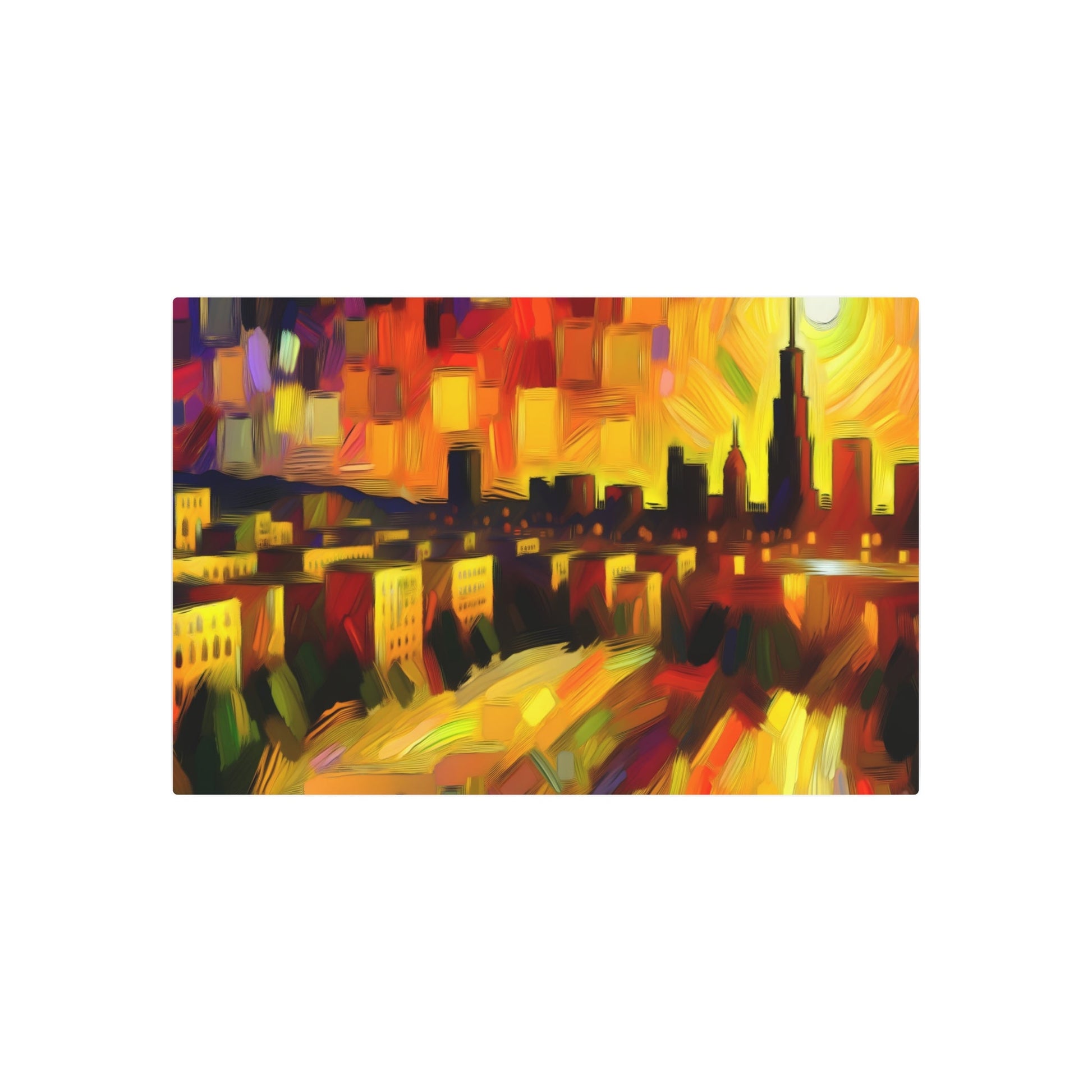 Metal Poster Art | "Expressionist Western Art Style: Emotional Cityscape at Sunset Artwork" - Metal Poster Art 36″ x 24″ (Horizontal) 0.12''