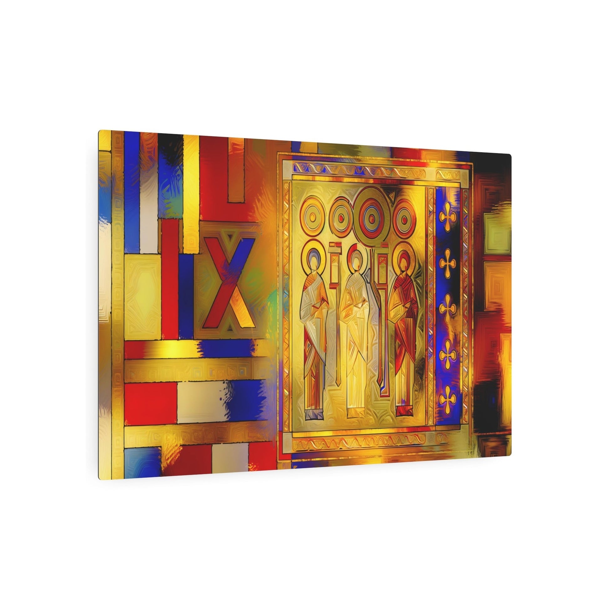 Metal Poster Art | "Byzantine Art Scene Print: Lush, Iconic Traditional Design with Bold Colors and Golden Details - Non-Western & Global Styles Collection" - Metal Poster Art 36″ x 24″ (Horizontal) 0.12''