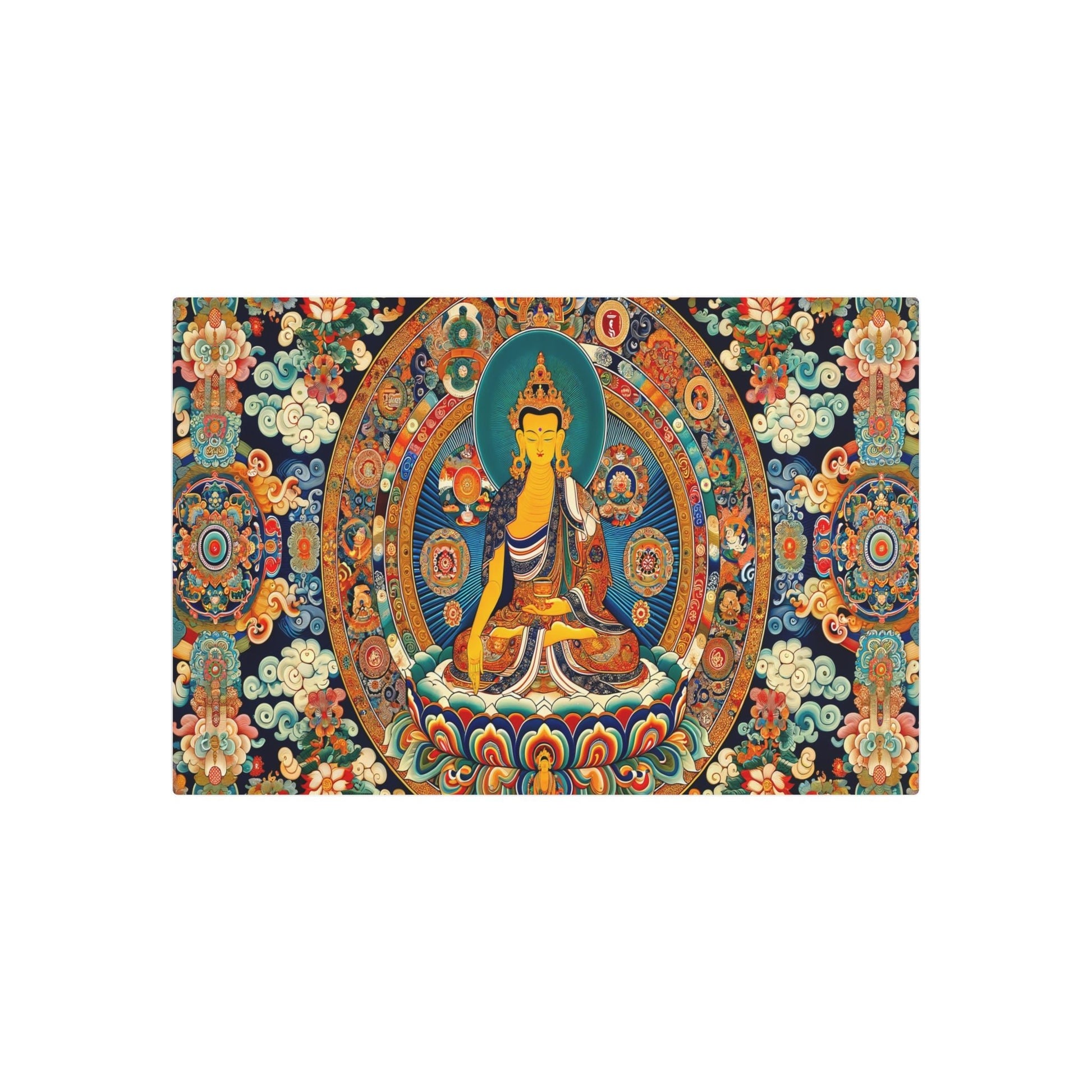 Metal Poster Art | "Sophisticated & Spiritual Thangka Tibetan Painting - Intricate Asian Art Style with Vivid Colors & Detailed Religious Symbolism" - Metal Poster Art 36″ x 24″ (Horizontal) 0.12''