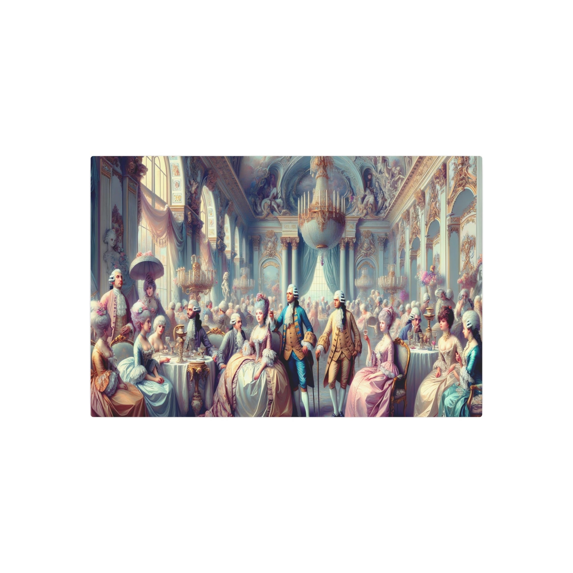 Metal Poster Art | "Rococo Style Artwork - Aristocrats in a Lavishly Decorated Room with Pastel Tones, Intricate Ornamentation and Romantic - Metal Poster Art 36″ x 24″ (Horizontal) 0.12''