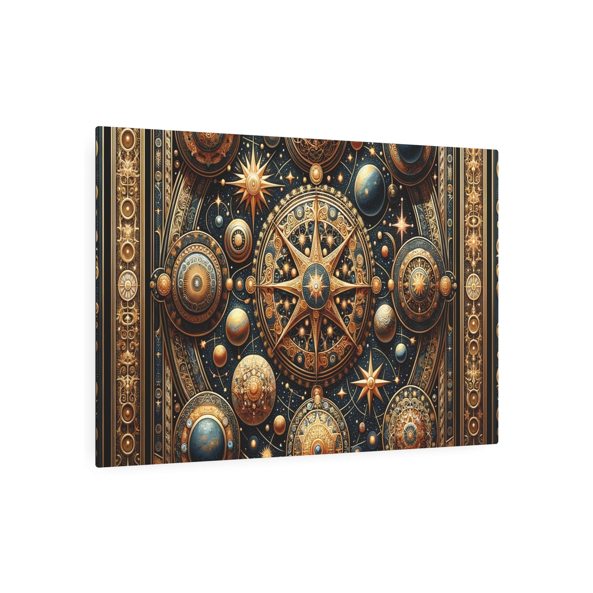 Metal Poster Art | "Byzantine Art Inspired Celestial Body Masterpiece with Intricate Patterns and Gold Accents - Non - Western & Global Styles Collection" - Metal Poster Art 36″ x 24″ (Horizontal) 0.12''