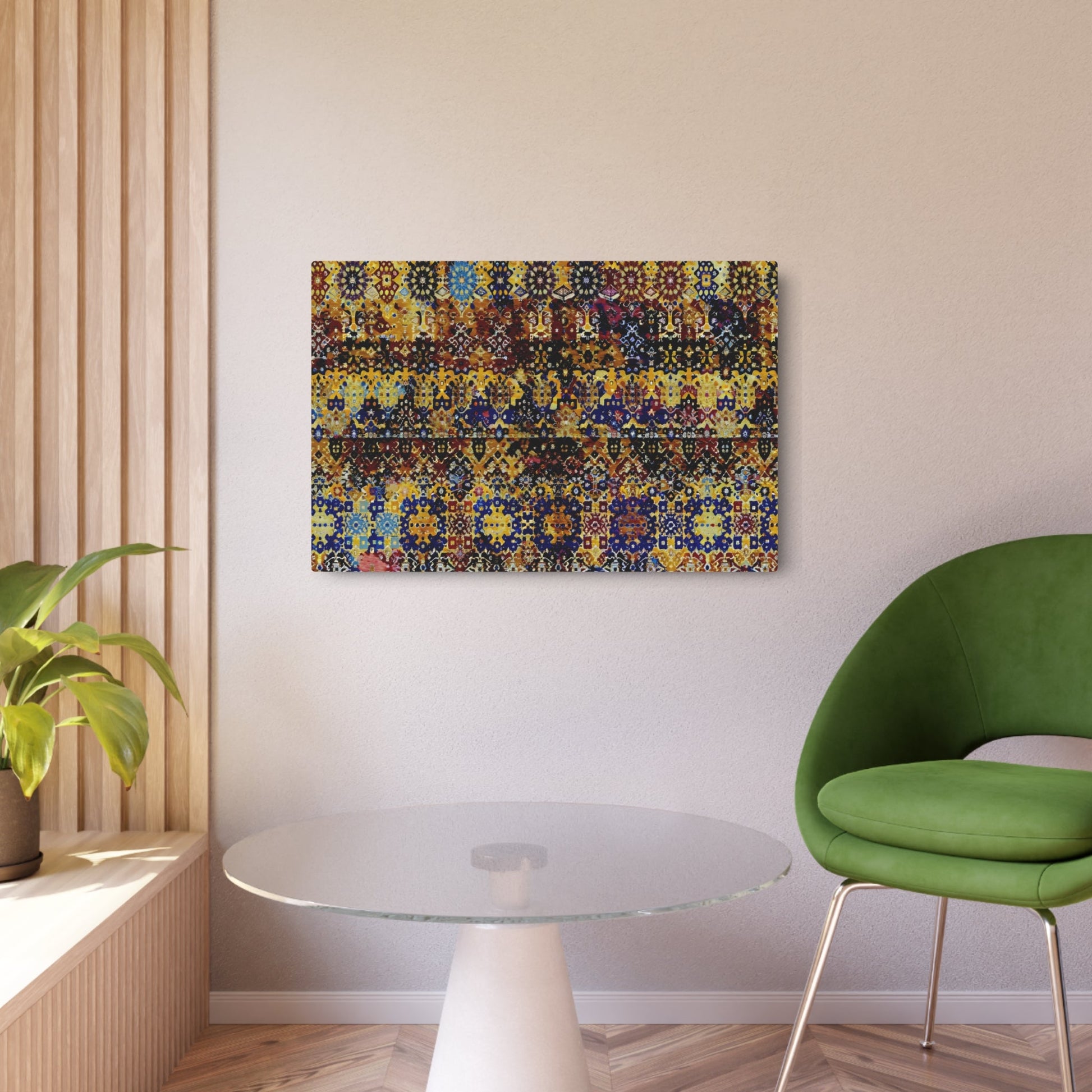 Metal Poster Art | "Indonesian Batik Style Artwork Featuring Intricate Patterns & Vibrant Colors - Non-Western Global Styles Collection" - Metal Poster Art 36″ x 24″ (Horizontal) 0.12''