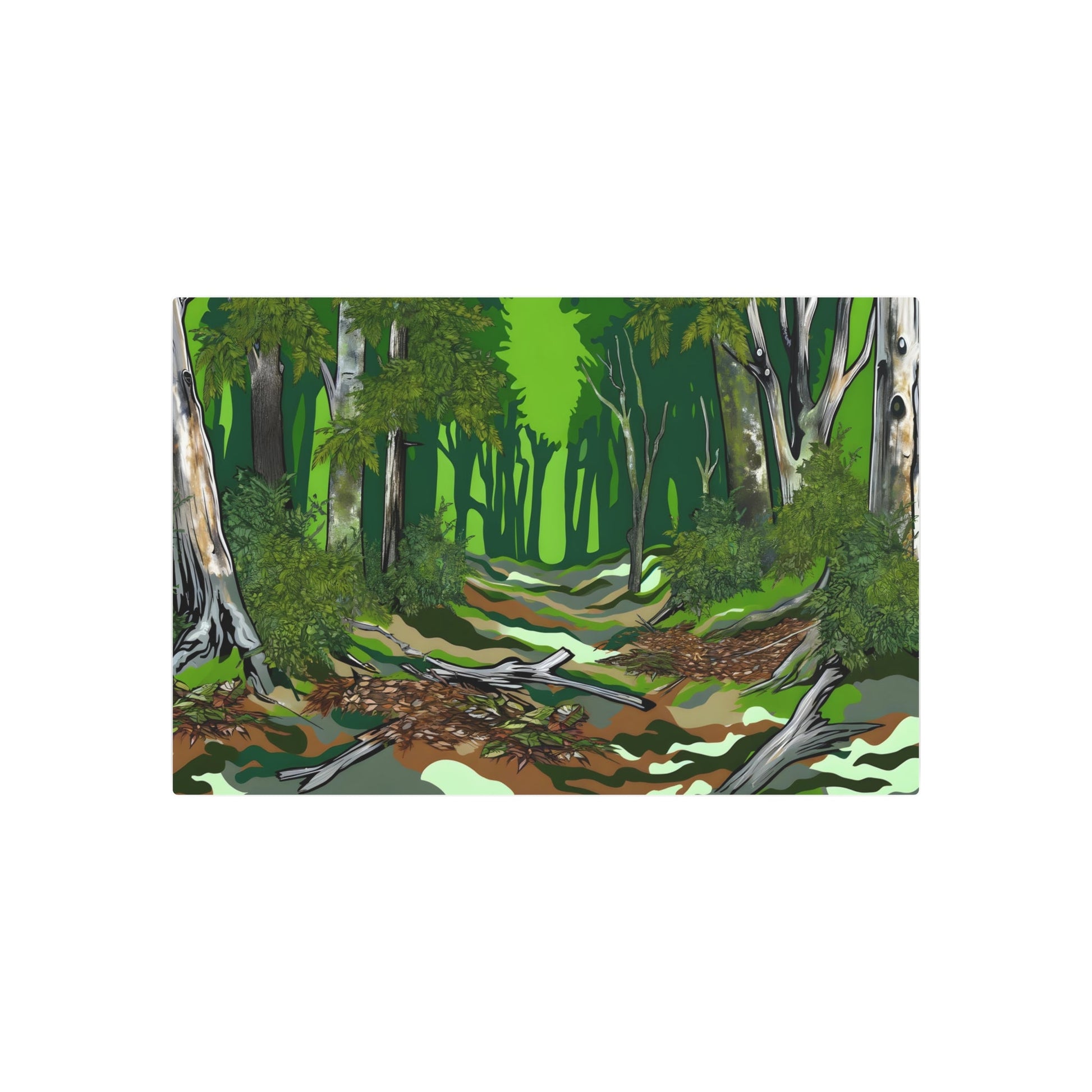 Metal Poster Art | "Vibrant Street Art Style Mural - Modern & Contemporary Forest Scene with Rich Green Hues and Detailed Texture - Immersive Urban Jungle" - Metal Poster Art 36″ x 24″ (Horizontal) 0.12''