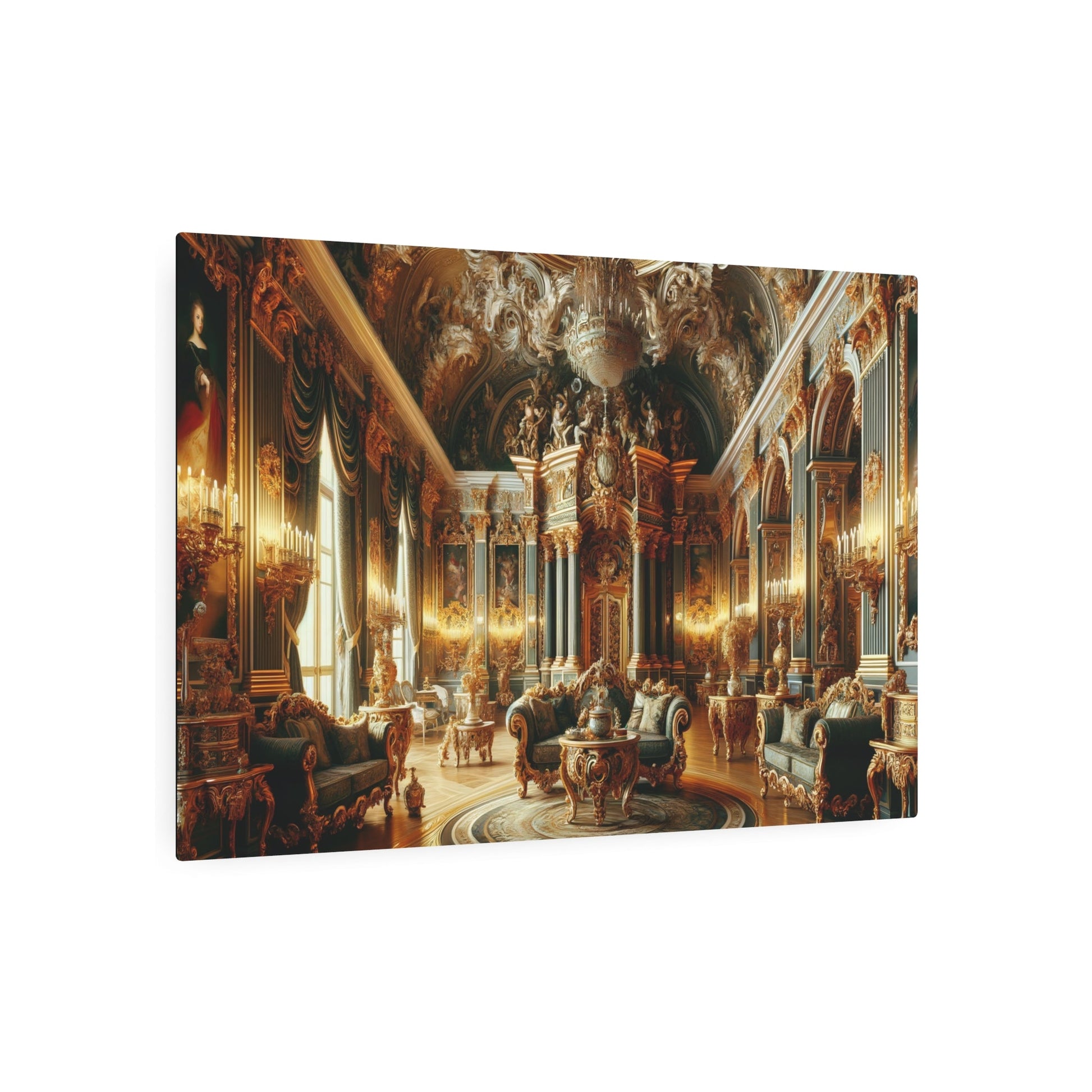 Metal Poster Art | "Baroque Style Western Art: Detailed Grand Palace Room with Ornate Decorations" - Metal Poster Art 36″ x 24″ (Horizontal) 0.12''