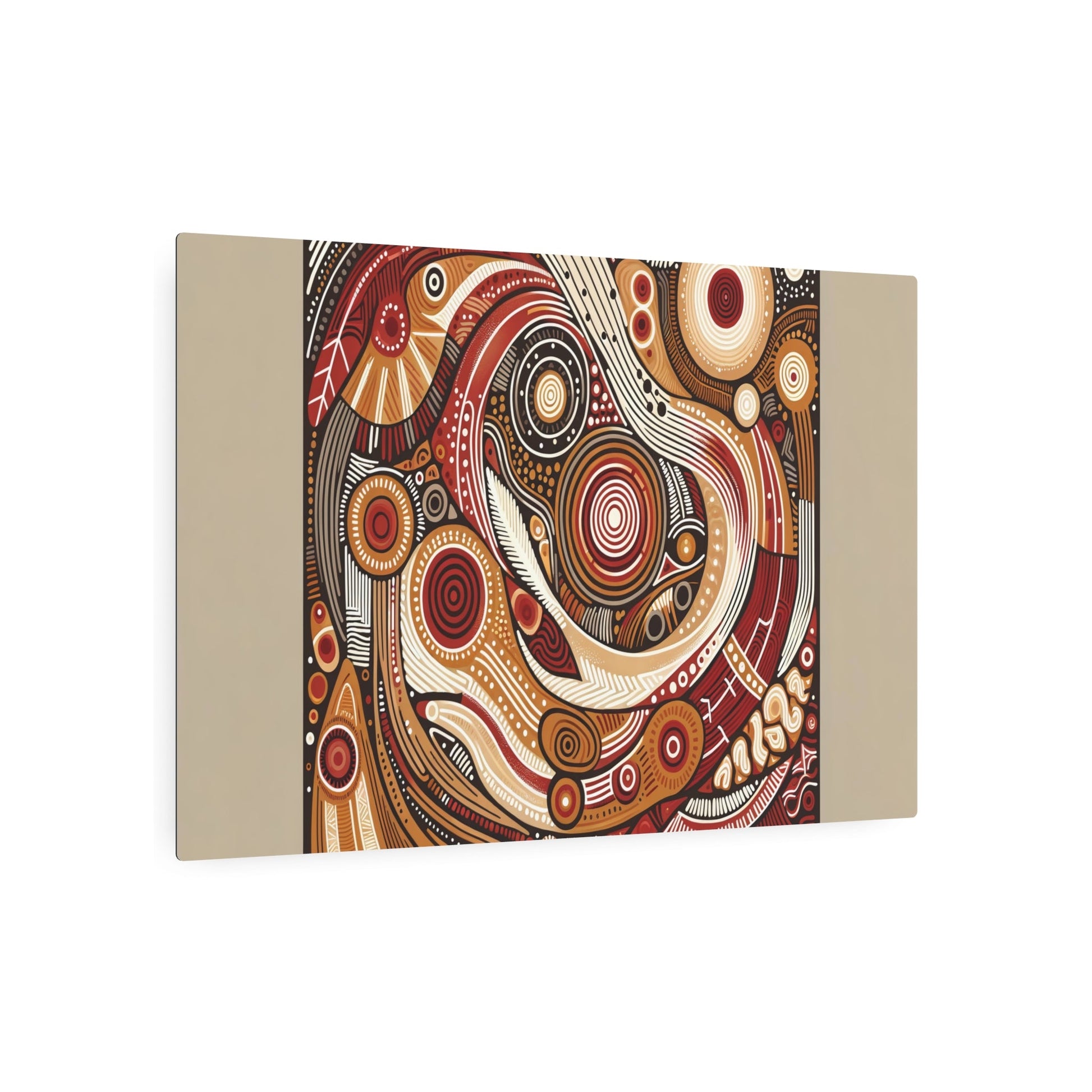 Metal Poster Art | "Aboriginal Art Inspired Drawing in Earthy Tones: Authentic Australian Non - Western Global Art Style" - Metal Poster Art 36″ x 24″ (Horizontal) 0.12''