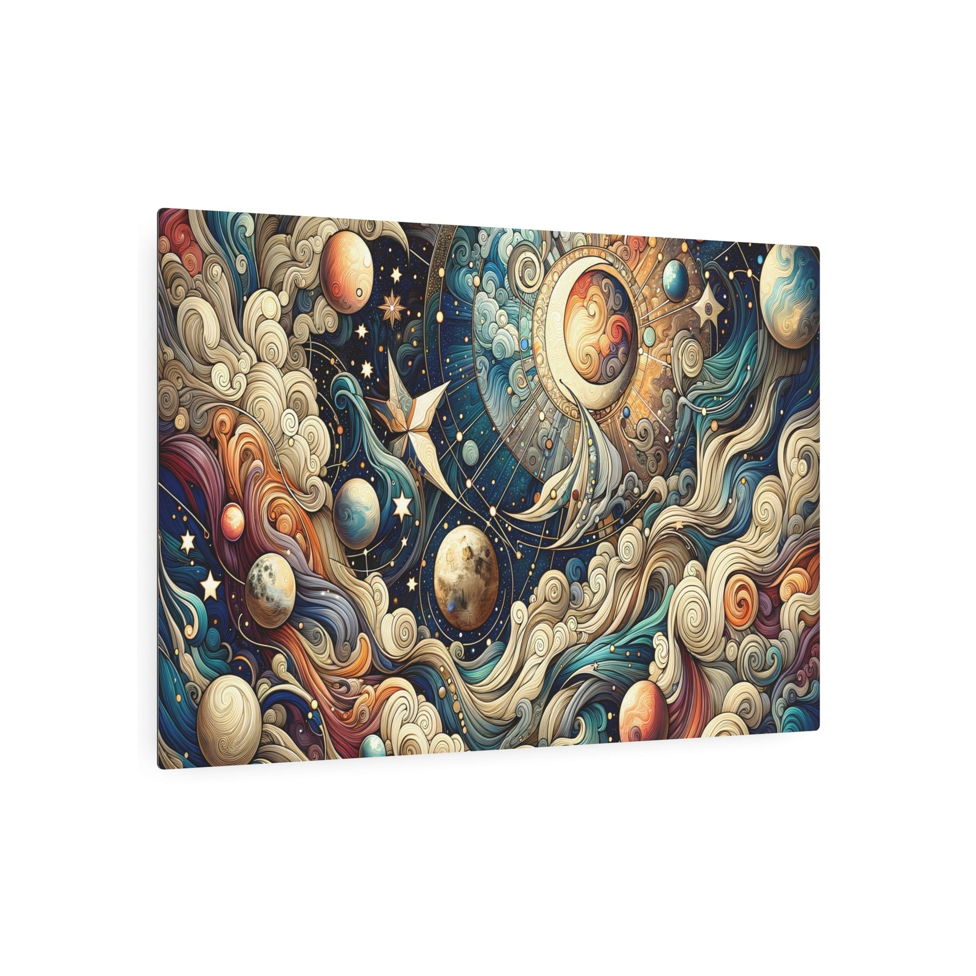 Metal Poster Art | "Art Nouveau Inspired Celestial Theme Artwork with Planets, Stars, Constellations and Moon - Intricate Organic Lines Western Art Style" - Metal Poster Art 36″ x 24″ (Horizontal) 0.12''