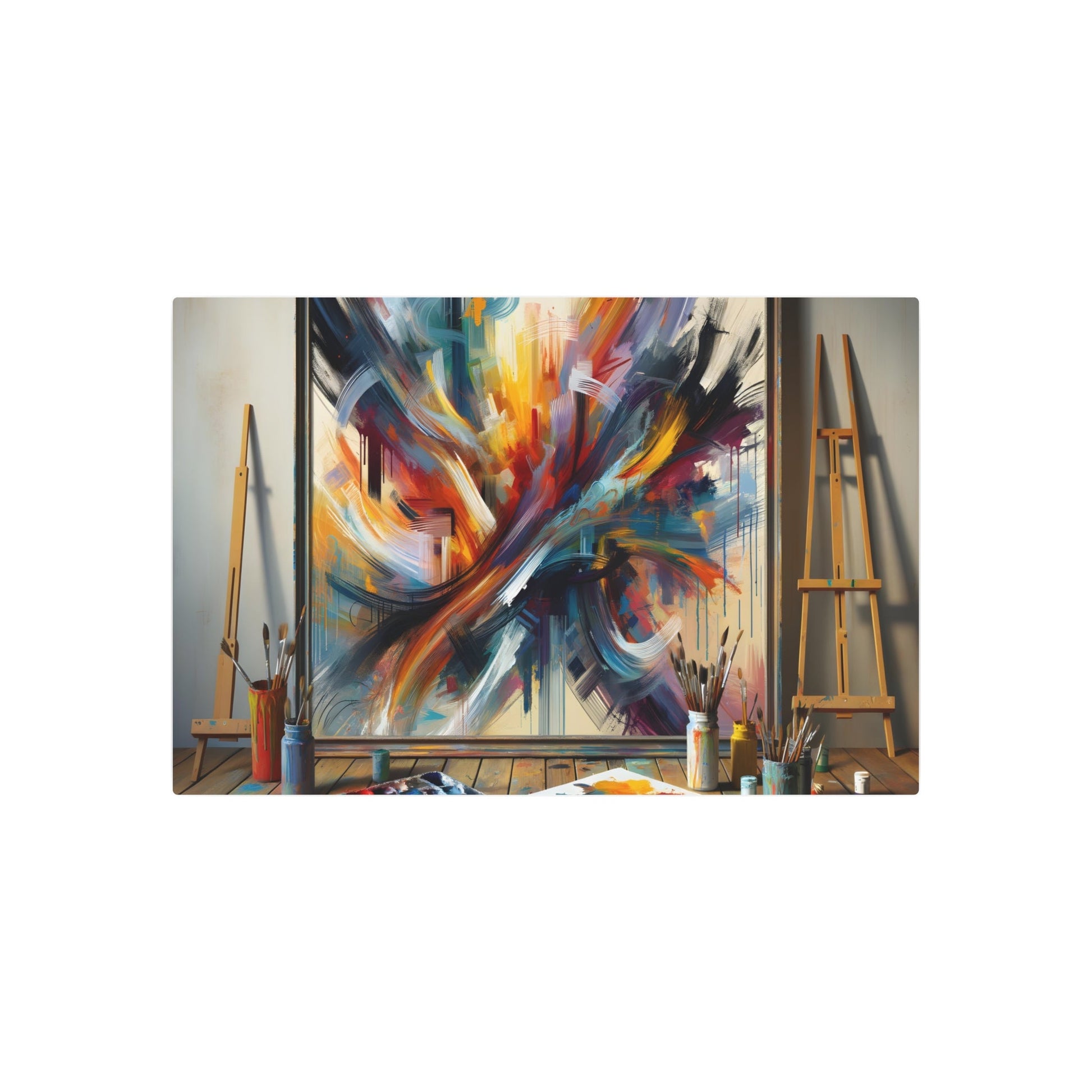 Metal Poster Art | "Modern Abstract Expressionism Art - Spontaneous, Dramatic & Energetic Features with Vast Brush Strokes in Vibrant Colors - Contemporary - Metal Poster Art 36″ x 24″ (Horizontal) 0.12''