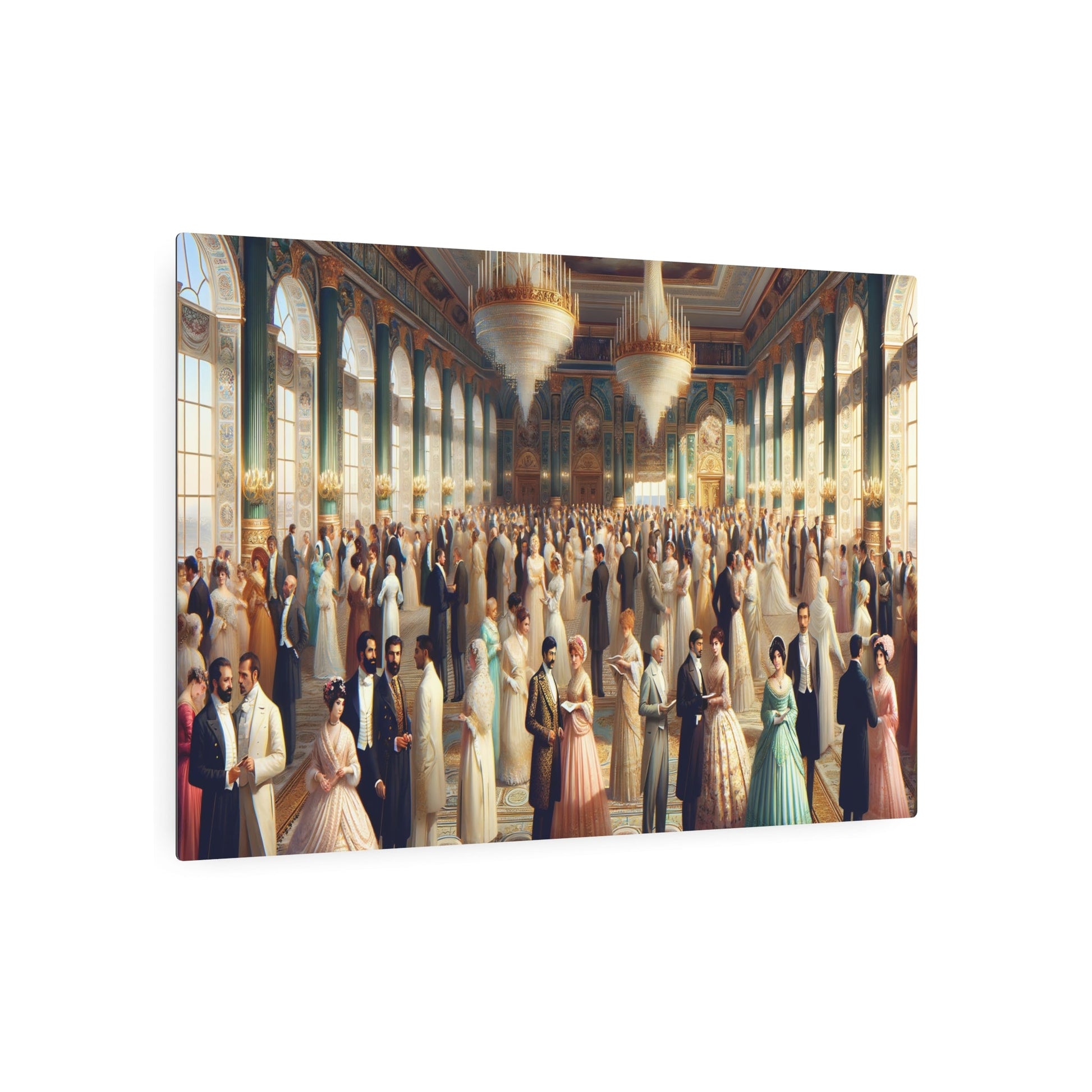 Metal Poster Art | "Luxurious Rococo Art Style Ballroom Scene with Silk Dresses and Detailed Suits - Western Art Styles Collection" - Metal Poster Art 36″ x 24″ (Horizontal) 0.12''