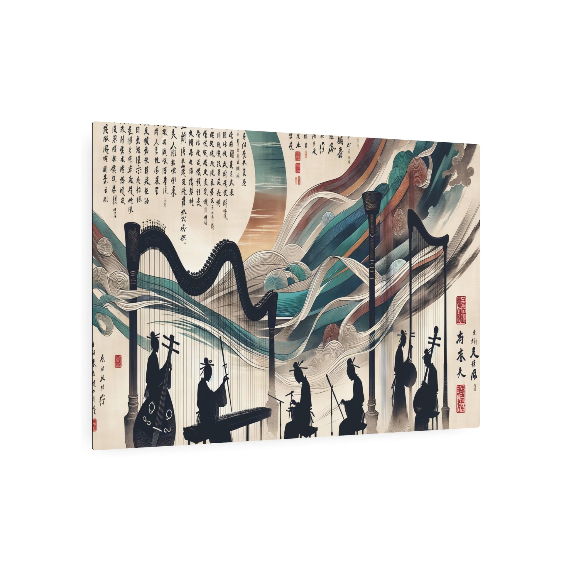 Metal Poster Art | "Chinese Silk Painting in Asian Art Styles: Harmonious Fusion of Music and Art Theme" - Metal Poster Art 36″ x 24″ (Horizontal) 0.12''