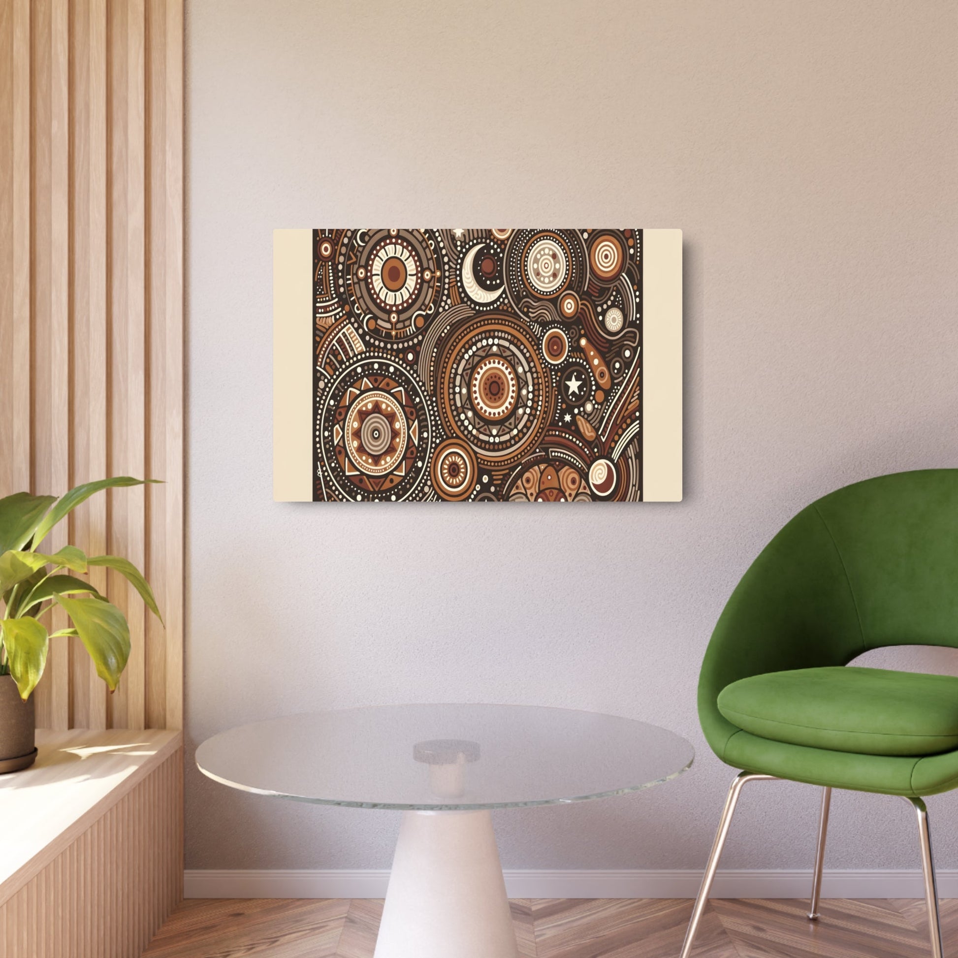 Metal Poster Art | "Aboriginal Australian Art Inspired Celestial Bodies - Planets, Stars, and Moon Themed Artwork in Non - Western & Global Styles Category" - Metal Poster Art 36″ x 24″ (Horizontal) 0.12''