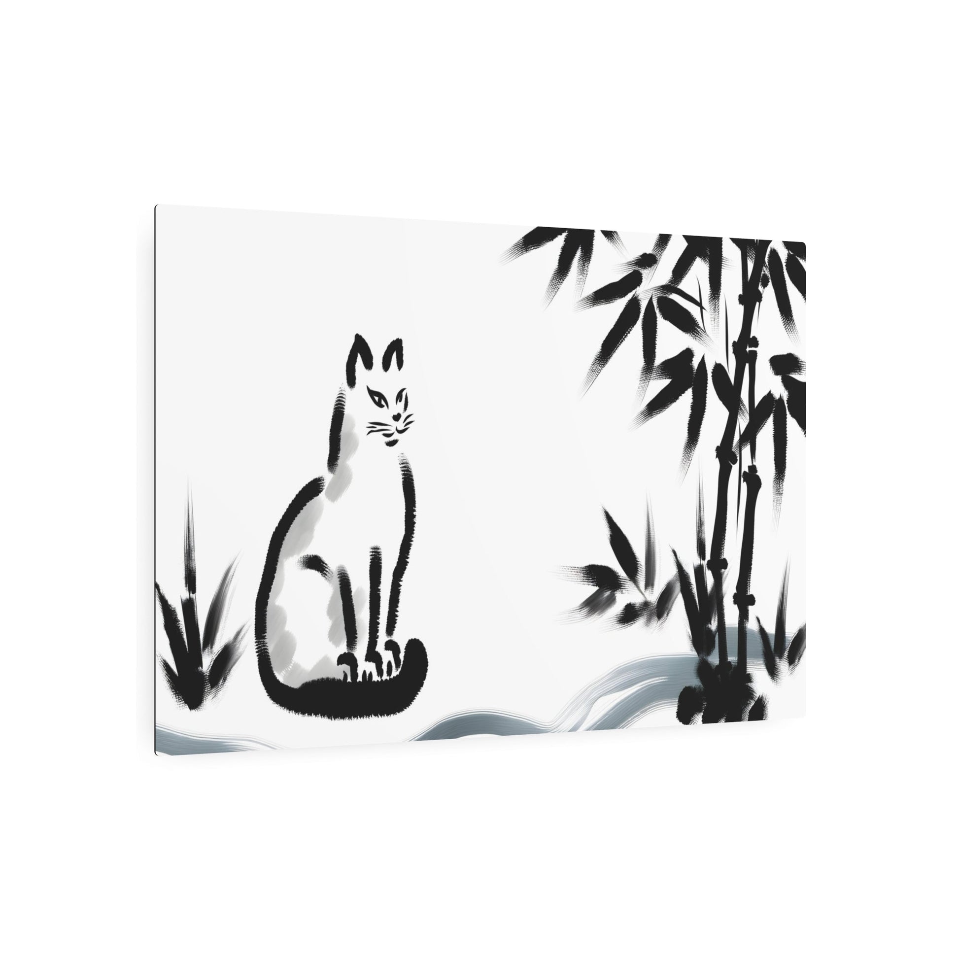 Metal Poster Art | "Serene Sumi-e Japanese Ink Wash Painting: Peaceful Cat in Asian Art Style" - Metal Poster Art 36″ x 24″ (Horizontal) 0.12''