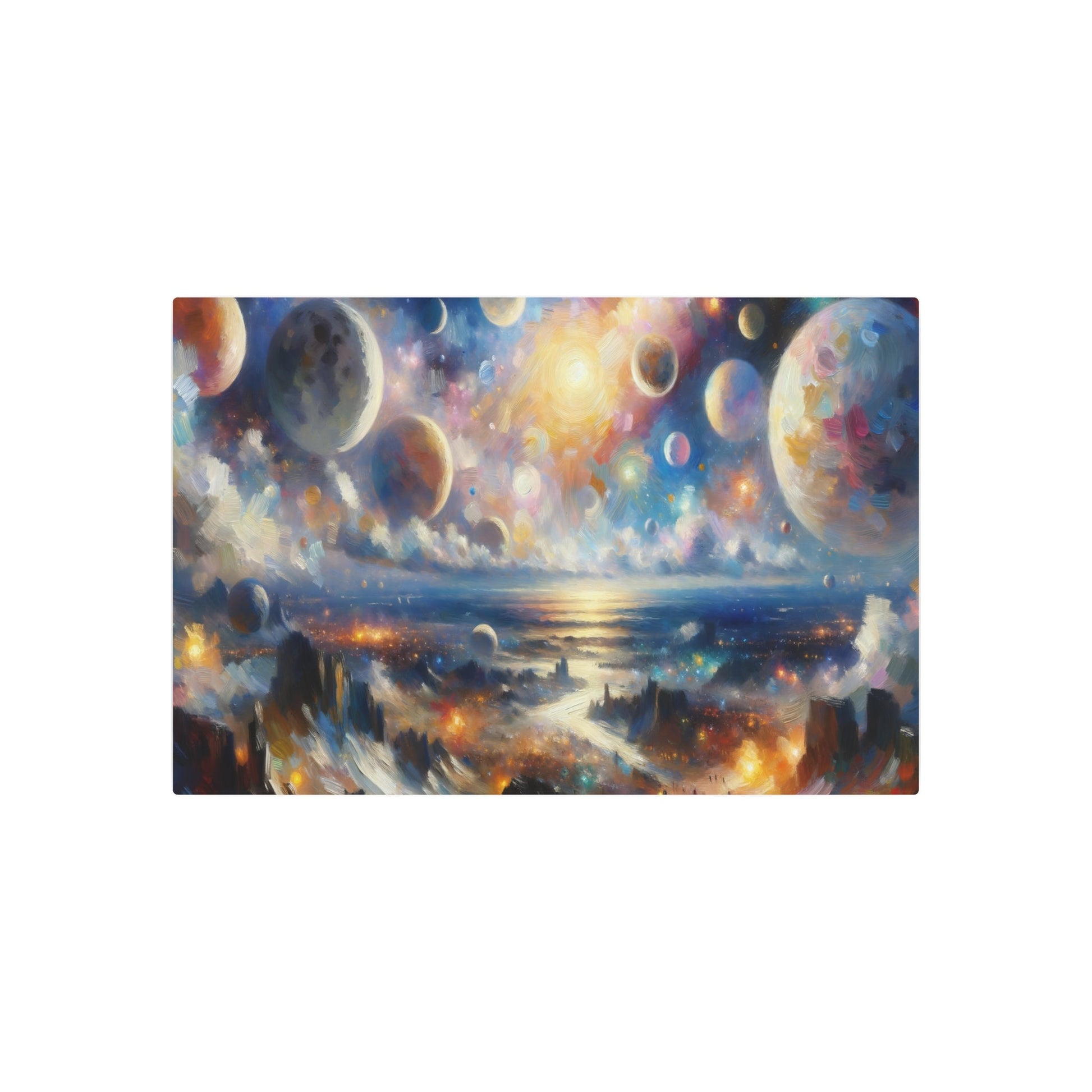 Metal Poster Art | "Impressionist Western Art Style - Celestial Bodies Artwork featuring Stars, Moon, Planets and Galaxies" - Metal Poster Art 36″ x 24″ (Horizontal) 0.12''