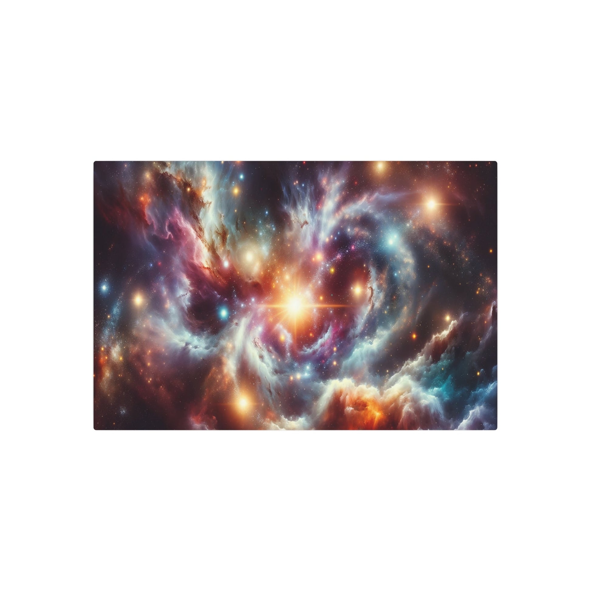 Metal Poster Art | "Vibrant Galaxy Scene Digital Artwork: Modern & Contemporary Style, Featuring Sparkling Stars, Gradient Nebula & Spiraling Galaxies" - Metal Poster Art 36″ x 24″ (Horizontal) 0.12''