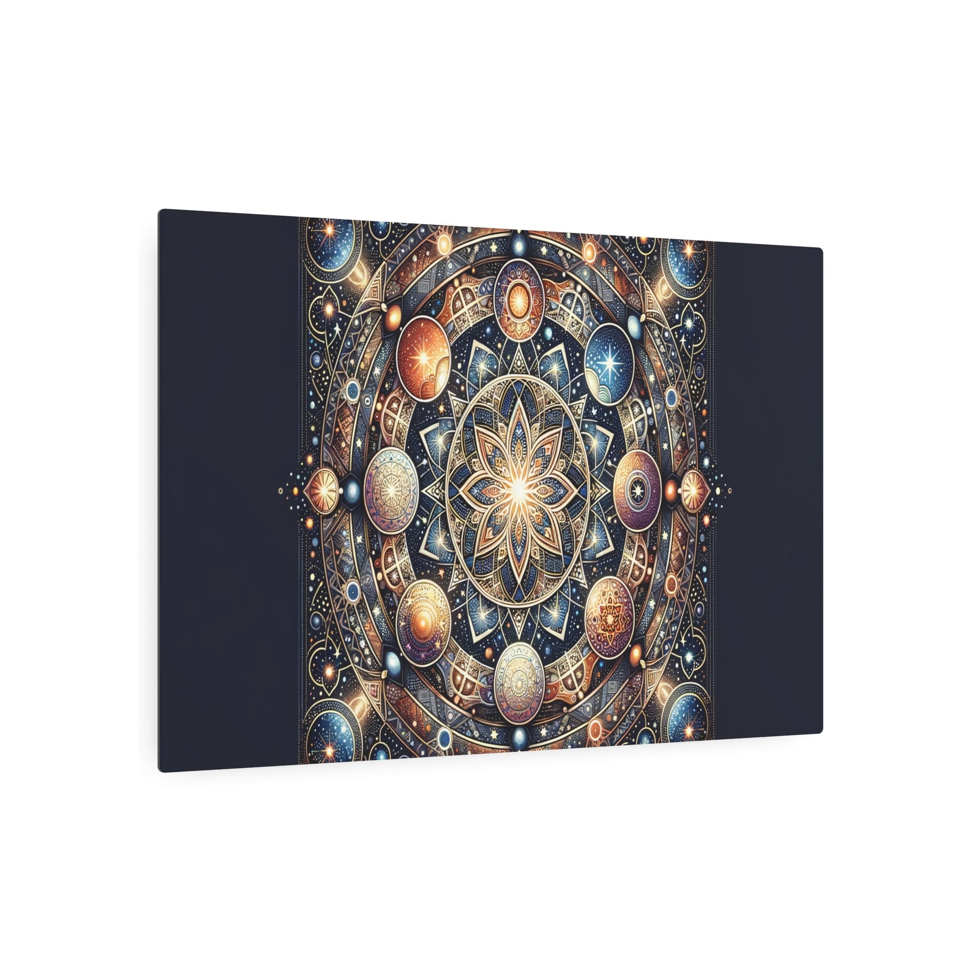 Metal Poster Art | "Celestial Bodies Inspired Islamic Geometric Patterns Artwork - Stars, Planets & Galaxies Theme in Non - Western & Global Styles Category" - Metal Poster Art 36″ x 24″ (Horizontal) 0.12''