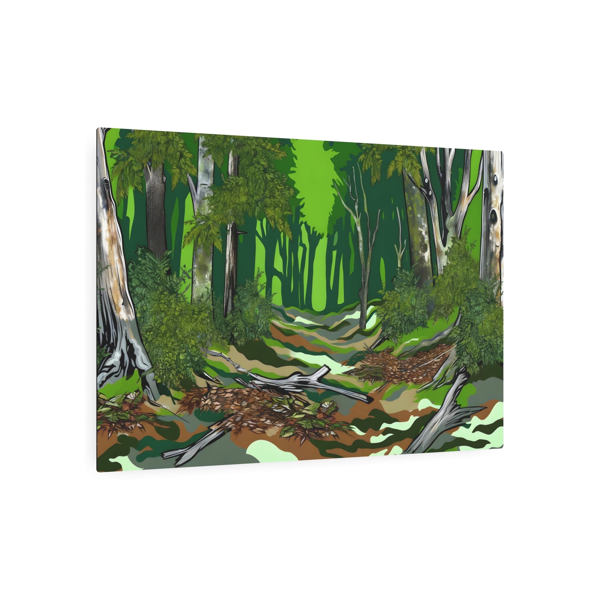 Metal Poster Art | "Vibrant Street Art Style Mural - Modern & Contemporary Forest Scene with Rich Green Hues and Detailed Texture - Immersive Urban Jungle" - Metal Poster Art 36″ x 24″ (Horizontal) 0.12''