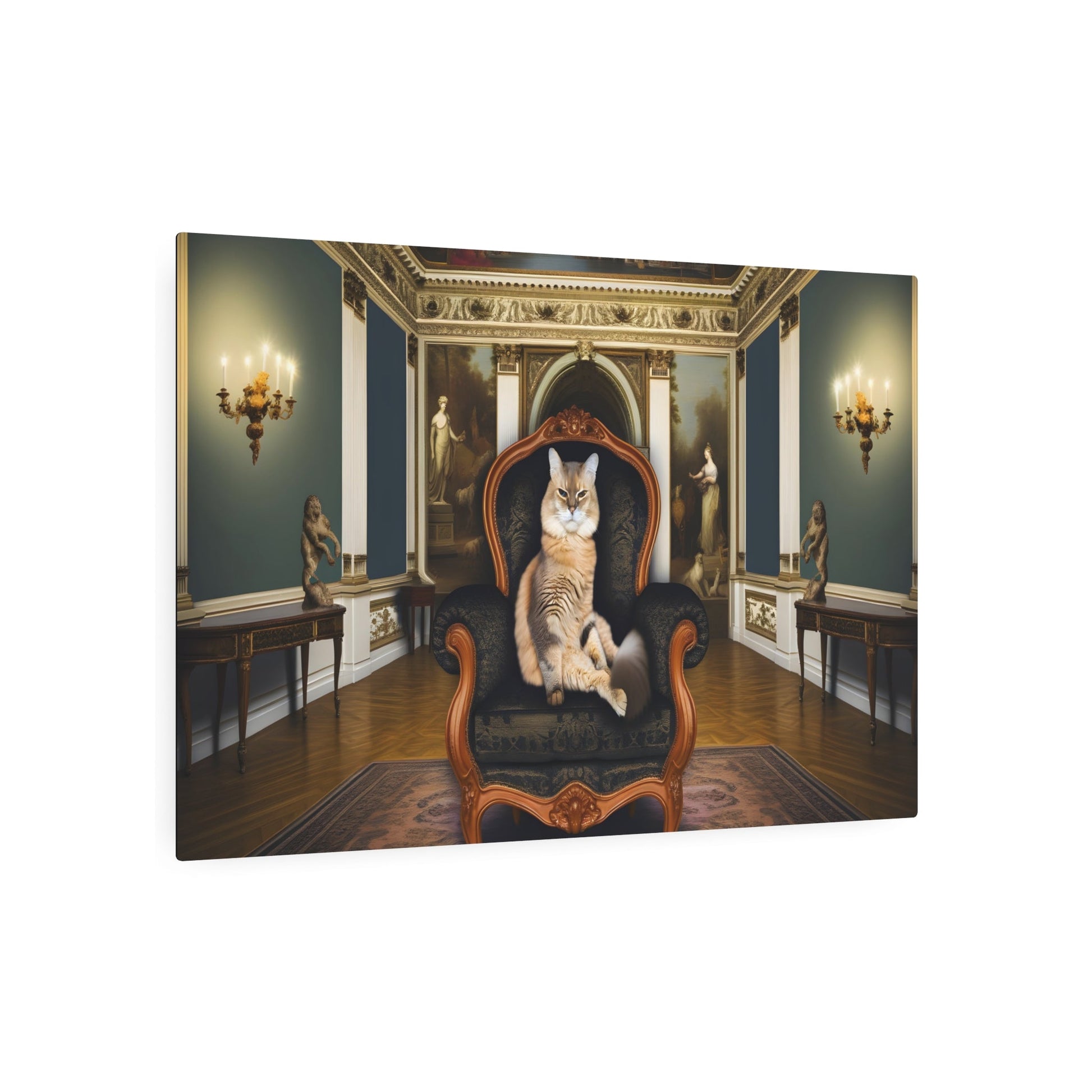 Metal Poster Art | "Neoclassical Western Art Style Painting - Regal Cat in Luxurious Setting" - Metal Poster Art 36″ x 24″ (Horizontal) 0.12''