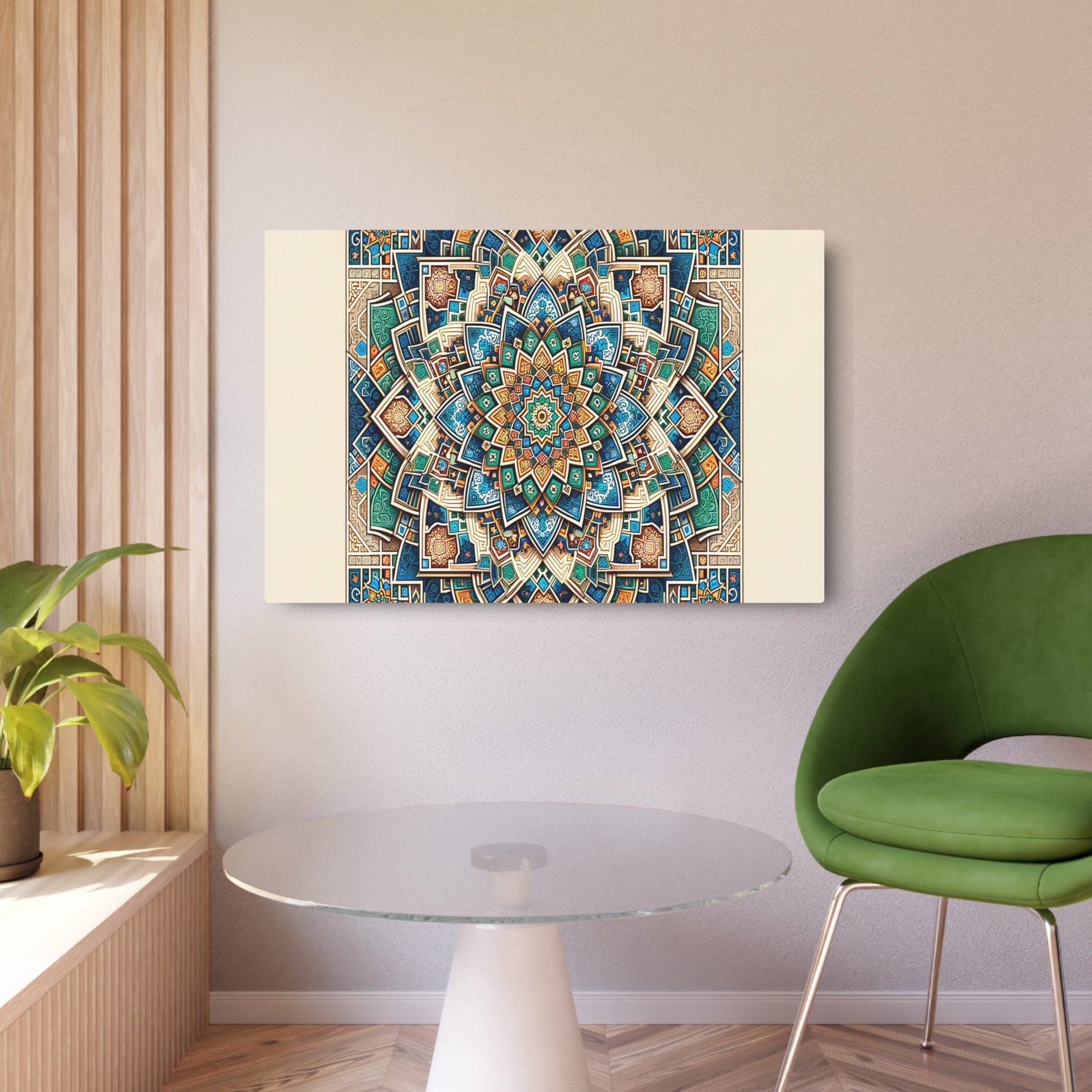 Metal Poster Art | "Vibrant Islamic Geometric Pattern Artwork Inspired by Traditional Mosque Decorations - Non - Western & Global Styles Collection" - Metal Poster Art 36″ x 24″ (Horizontal) 0.12''