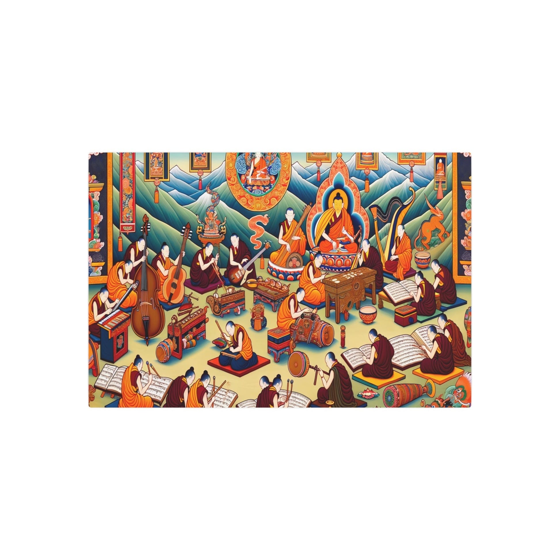 Metal Poster Art | "Thangka - Style Tibetan Painting: Music and Art Theme - Asian Art Styles Collection" - Metal Poster Art 36″ x 24″ (Horizontal) 0.12''