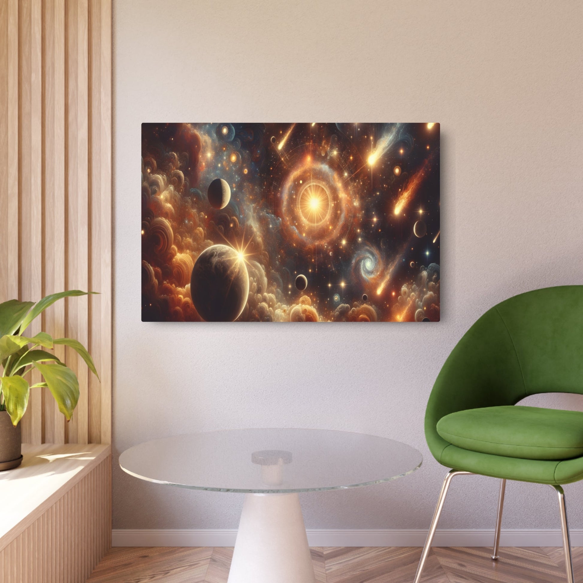 Metal Poster Art | "Baroque Western Art Style Image - Celestial Bodies, Stars, Planets and Comets Graphic Design" - Metal Poster Art 36″ x 24″ (Horizontal) 0.12''