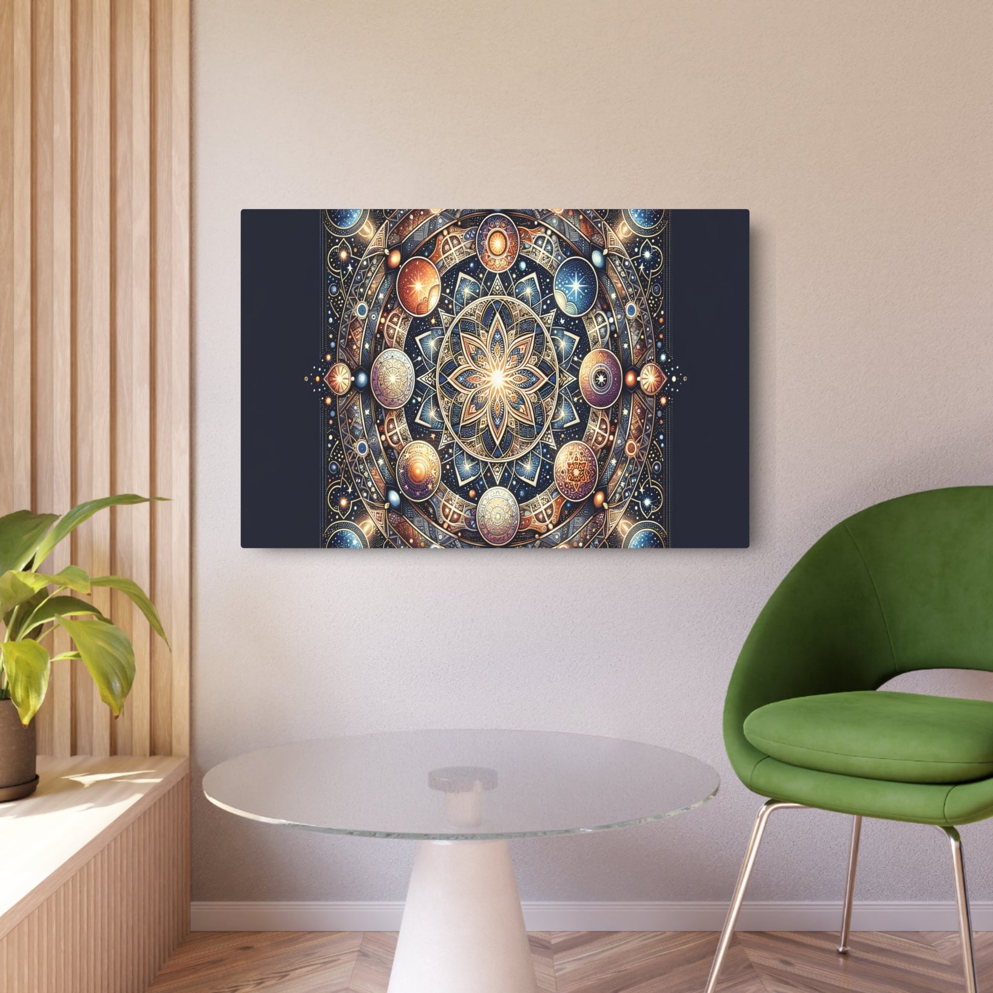 Metal Poster Art | "Celestial Bodies Inspired Islamic Geometric Patterns Artwork - Stars, Planets & Galaxies Theme in Non - Western & Global Styles Category" - Metal Poster Art 36″ x 24″ (Horizontal) 0.12''