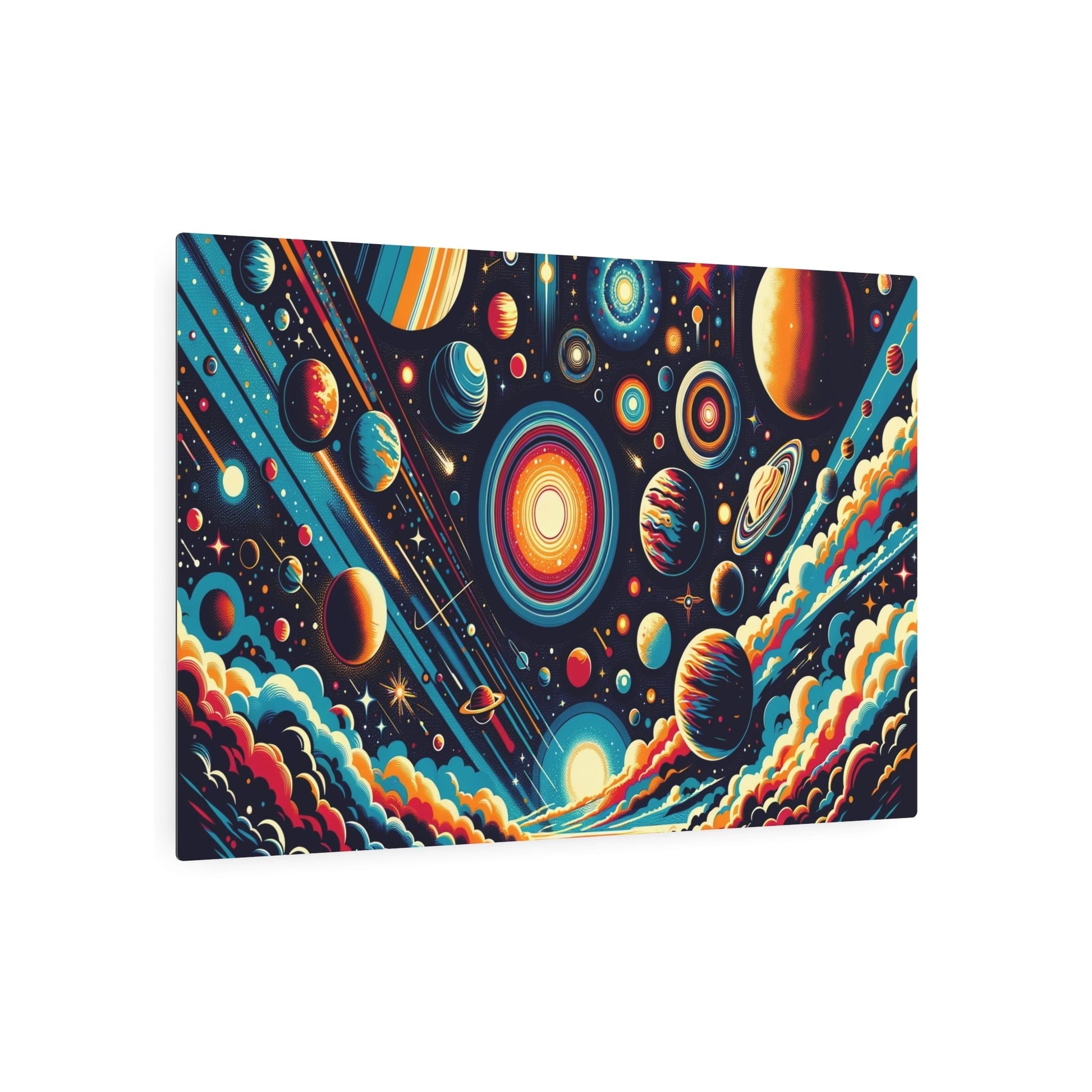 Metal Poster Art | "Pop Art Style Celestial Bodies & Outer Space Image - Vibrant Modern Contemporary Wall Art" - Metal Poster Art 36″ x 24″ (Horizontal) 0.12''