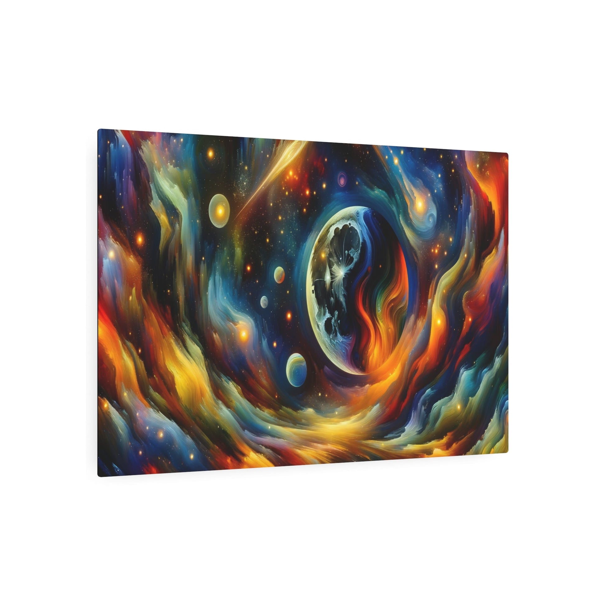 Metal Poster Art | "Expressionist Art: Celestial Landscape with Vibrant Moon and Abstract Galaxies - Western Art Styles Collection" - Metal Poster Art 36″ x 24″ (Horizontal) 0.12''