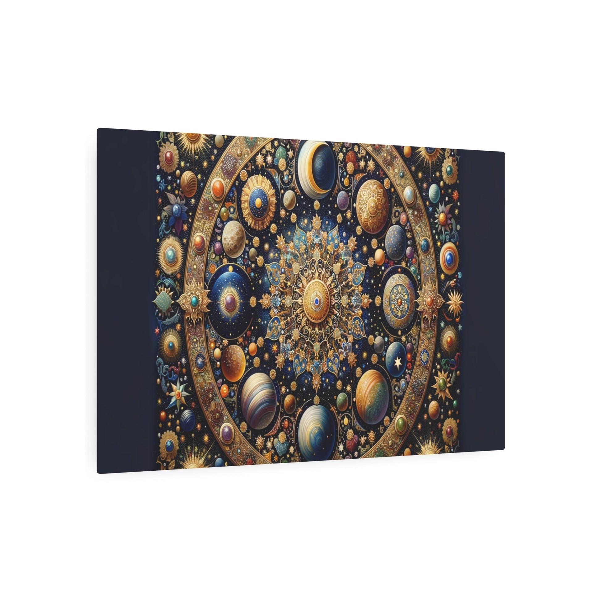 Metal Poster Art | "Mughal Miniature Artwork: Celestial Scene of Sun, Moon, Stars & Comets - Hand - painted with Gold and Precious Stones - Metal Poster Art 36″ x 24″ (Horizontal) 0.12''