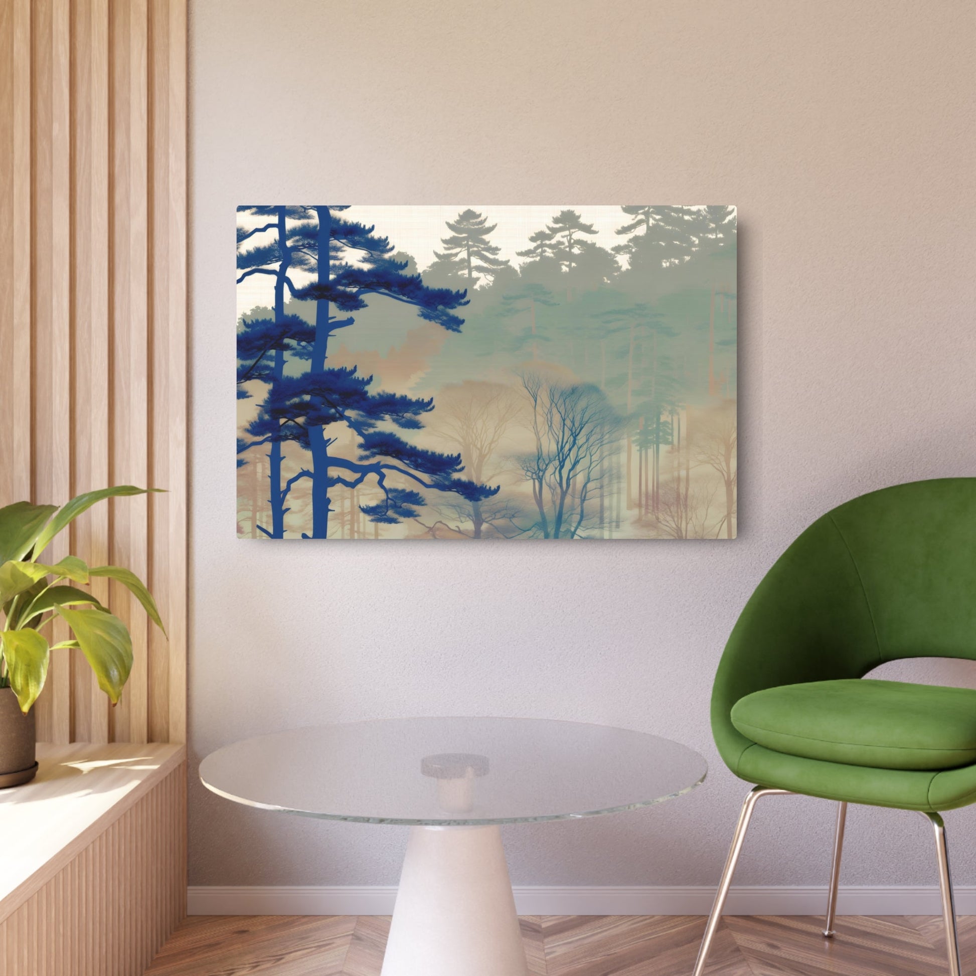 Metal Poster Art | "Kano School Inspired Minimalistic Asian Art - Serene Japanese Forest and Tree Image" - Metal Poster Art 36″ x 24″ (Horizontal) 0.12''