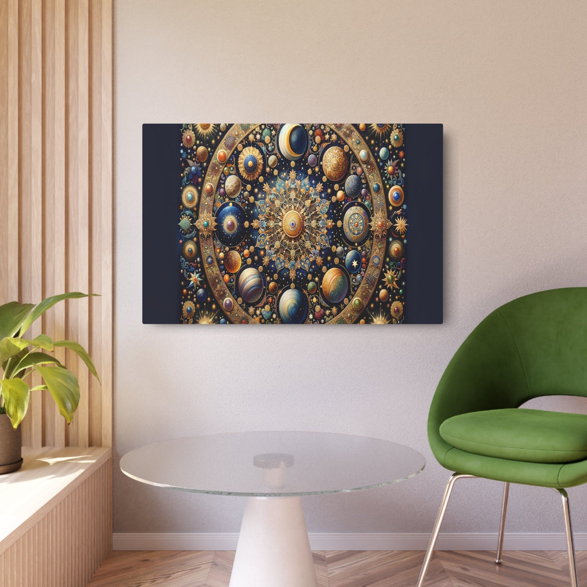 Metal Poster Art | "Mughal Miniature Artwork: Celestial Scene of Sun, Moon, Stars & Comets - Hand - painted with Gold and Precious Stones - Metal Poster Art 36″ x 24″ (Horizontal) 0.12''