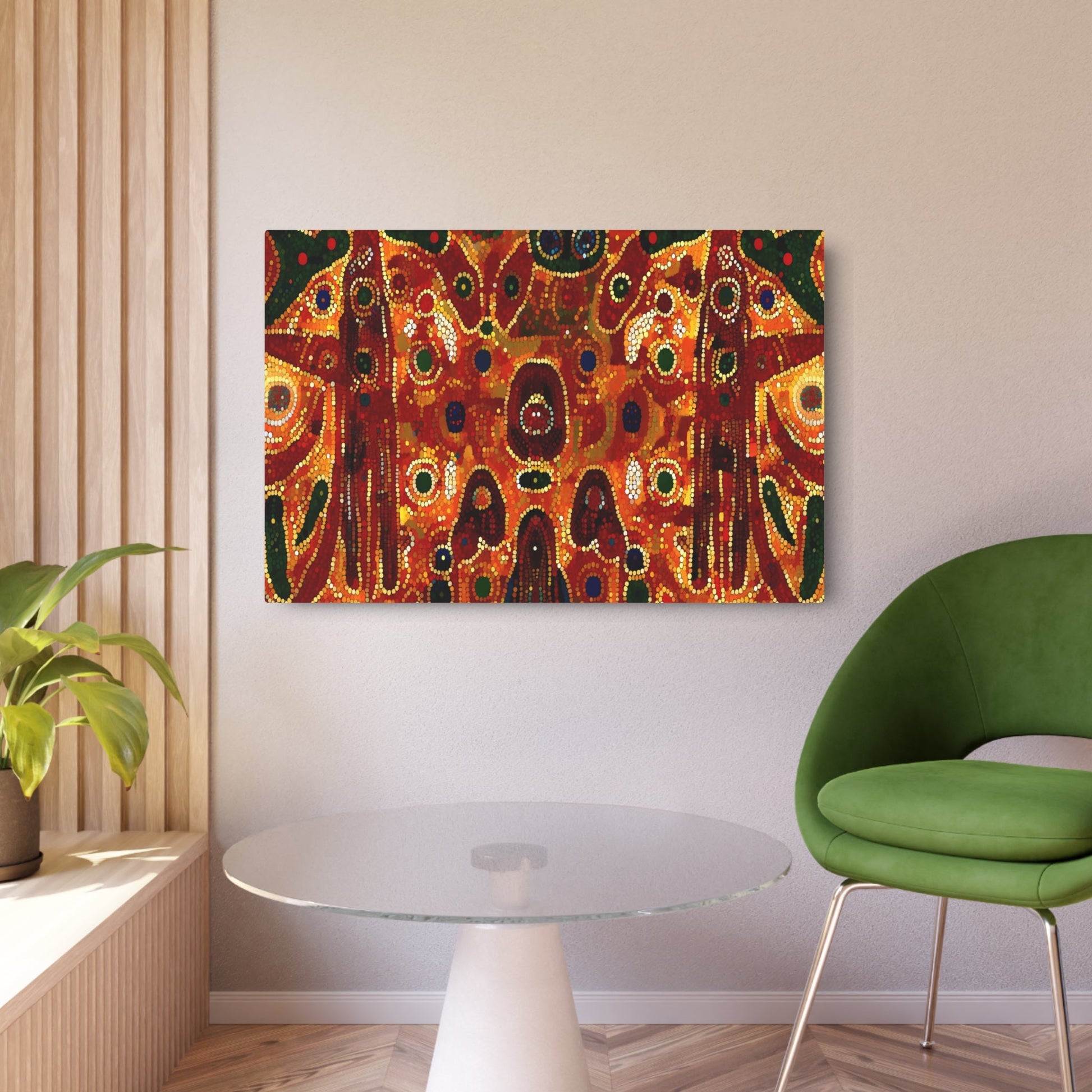 Metal Poster Art | "Vibrant & Detailed Australian Aboriginal Art Image - Intricate Dot Patterns, Native Wildlife & Landscapes in Bold Earth Tones - Reflecting - Metal Poster Art 36″ x 24″ (Horizontal) 0.12''