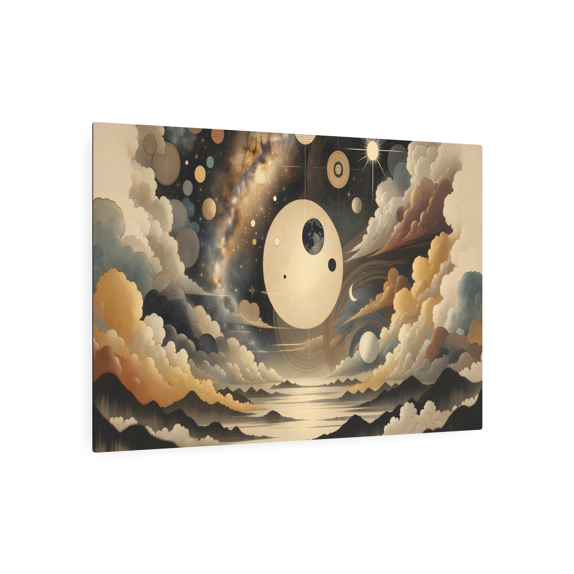 Metal Poster Art | "Joseon Dynasty - Inspired Celestial Body Artwork - Korean Style Moon, Stars, Sun and Galaxy Paintings in Asian Art Styles Category" - Metal Poster Art 36″ x 24″ (Horizontal) 0.12''