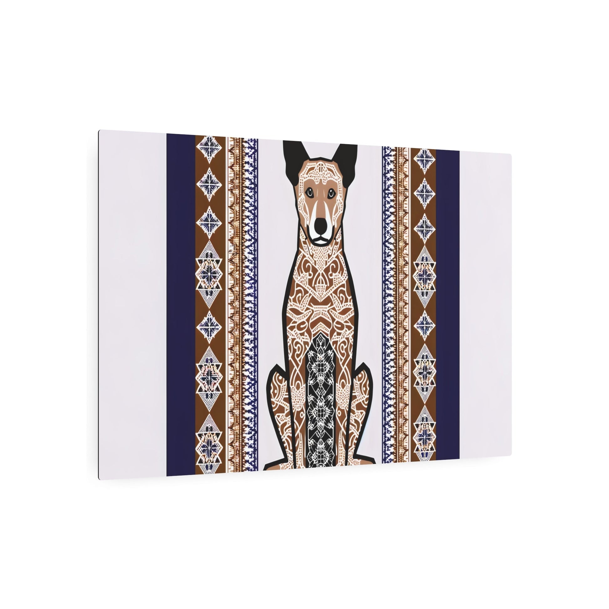 Metal Poster Art | "Batik Artwork - Intricate Indonesian Patterned Dog Design in Traditional Non-Western Style" - Metal Poster Art 36″ x 24″ (Horizontal) 0.12''