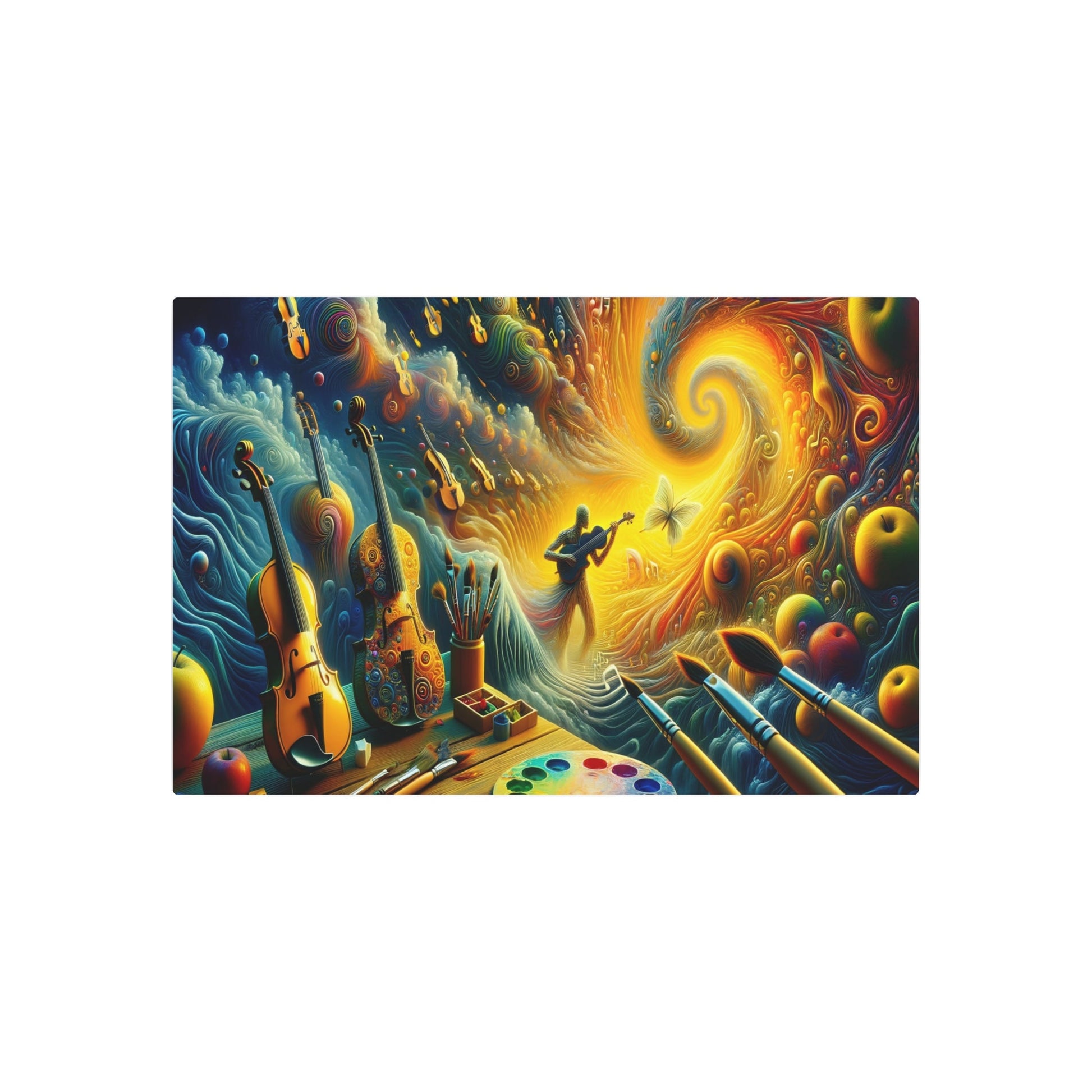 Metal Poster Art | "Harmonious Fusion of Music and Art: Dali - Inspired Surrealistic Canvas Print - Modern Contemporary Surrealism Art Piece" - Metal Poster Art 36″ x 24″ (Horizontal) 0.12''