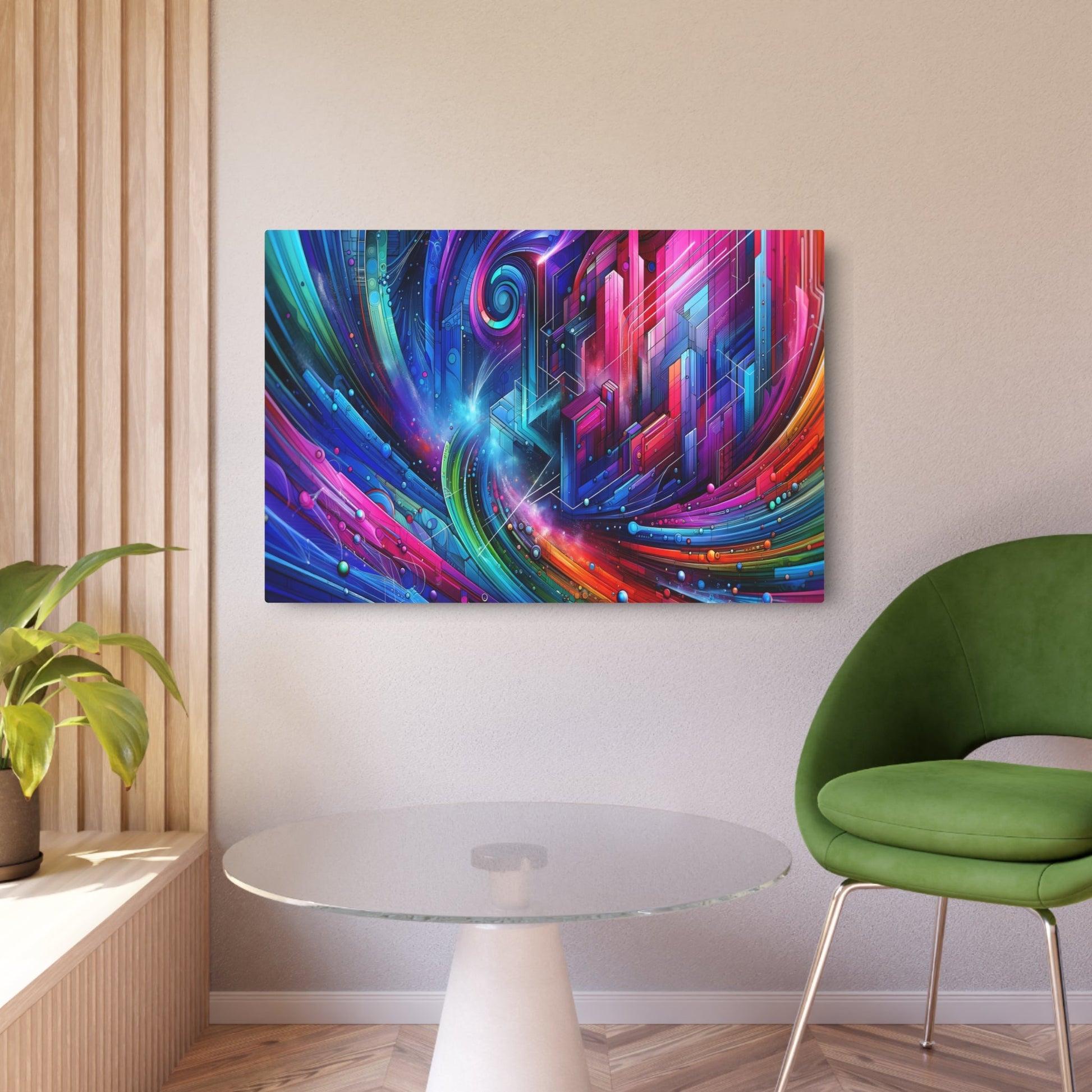 Metal Poster Art | "Vibrant Futuristic Digital Art Masterpiece in Modern & Contemporary Style" - Metal Poster Art 36″ x 24″ (Horizontal) 0.12''