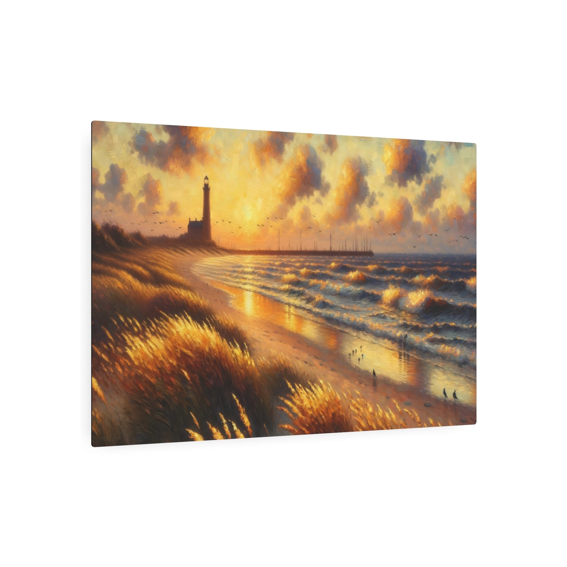 Metal Poster Art | "Impressionist Seaside Sunset Painting - Western Art Styles, Impressionism Inspired Coastal Landscape Artwork" - Metal Poster Art 36″ x 24″ (Horizontal) 0.12''