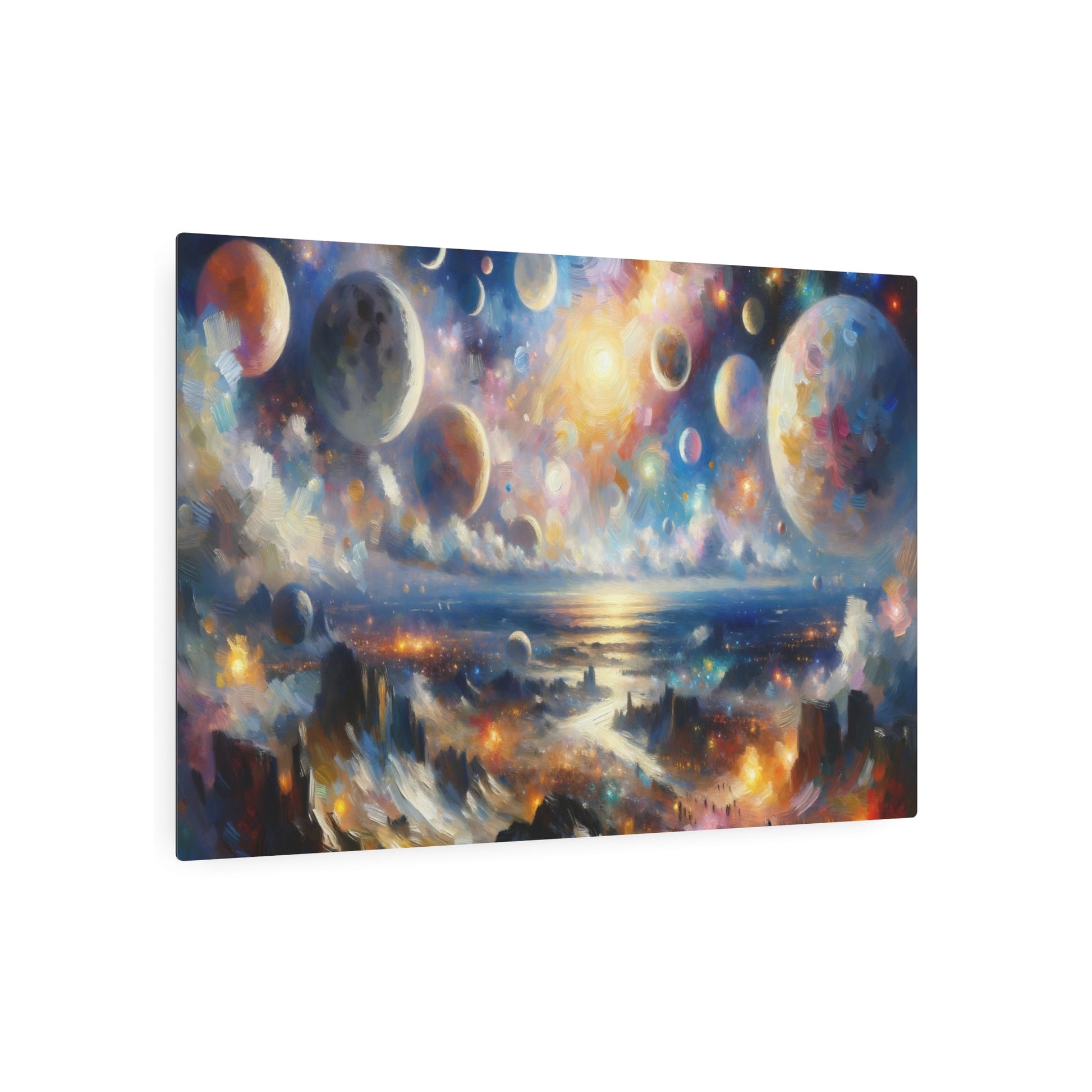 Metal Poster Art | "Impressionist Western Art Style - Celestial Bodies Artwork featuring Stars, Moon, Planets and Galaxies" - Metal Poster Art 36″ x 24″ (Horizontal) 0.12''