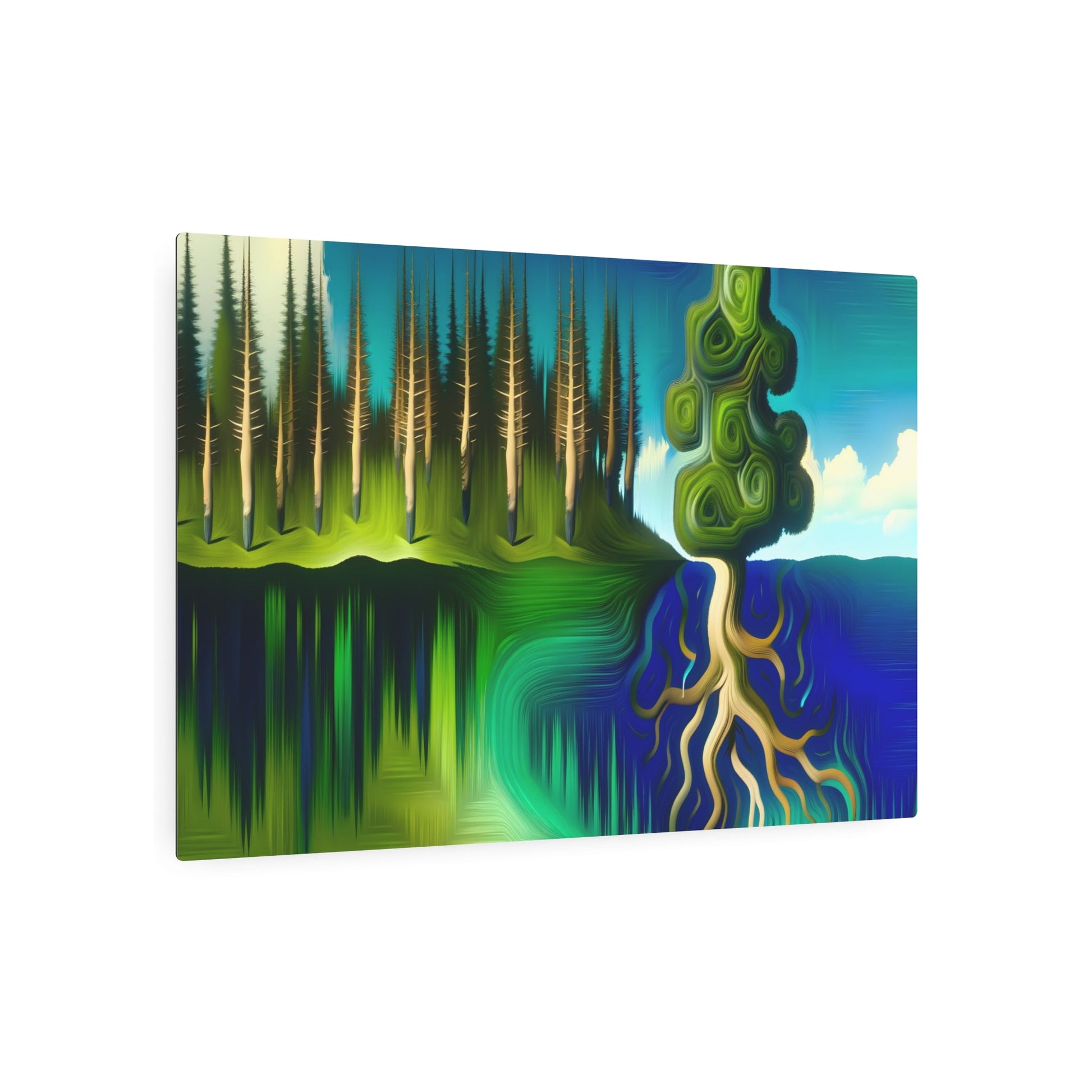 Metal Poster Art | "Modern Surrealism Art: Dream-Like Fusion of Skybound Trees & Underwater Forests - Contemporary Whimsical Wall Decor in Surreal - Metal Poster Art 36″ x 24″ (Horizontal) 0.12''