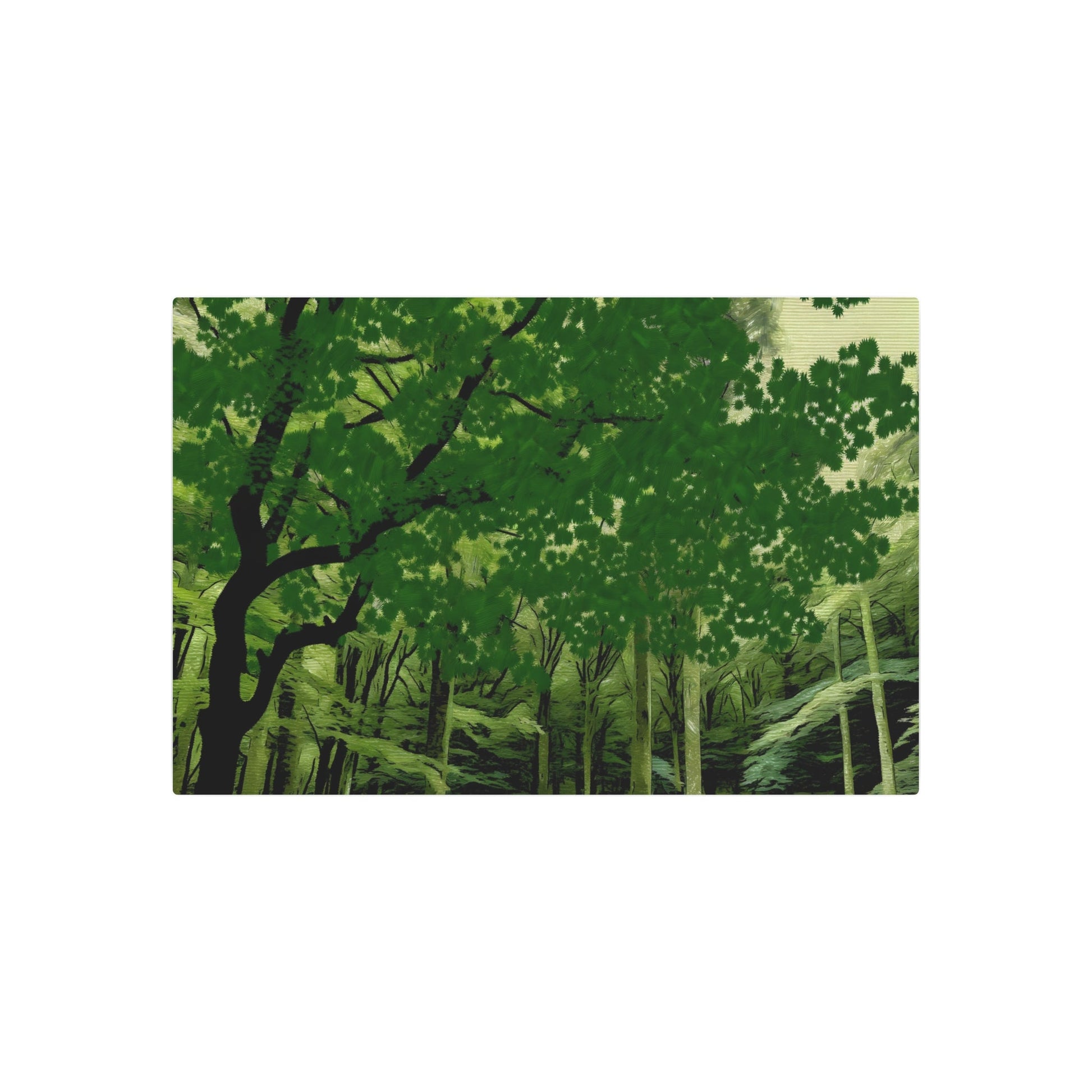 Metal Poster Art | "Chinese Silk Painting-Style Art: Serene Forest with Luscious Trees - DALLE-3 Render in Asian Art Styles Category" - Metal Poster Art 36″ x 24″ (Horizontal) 0.12''