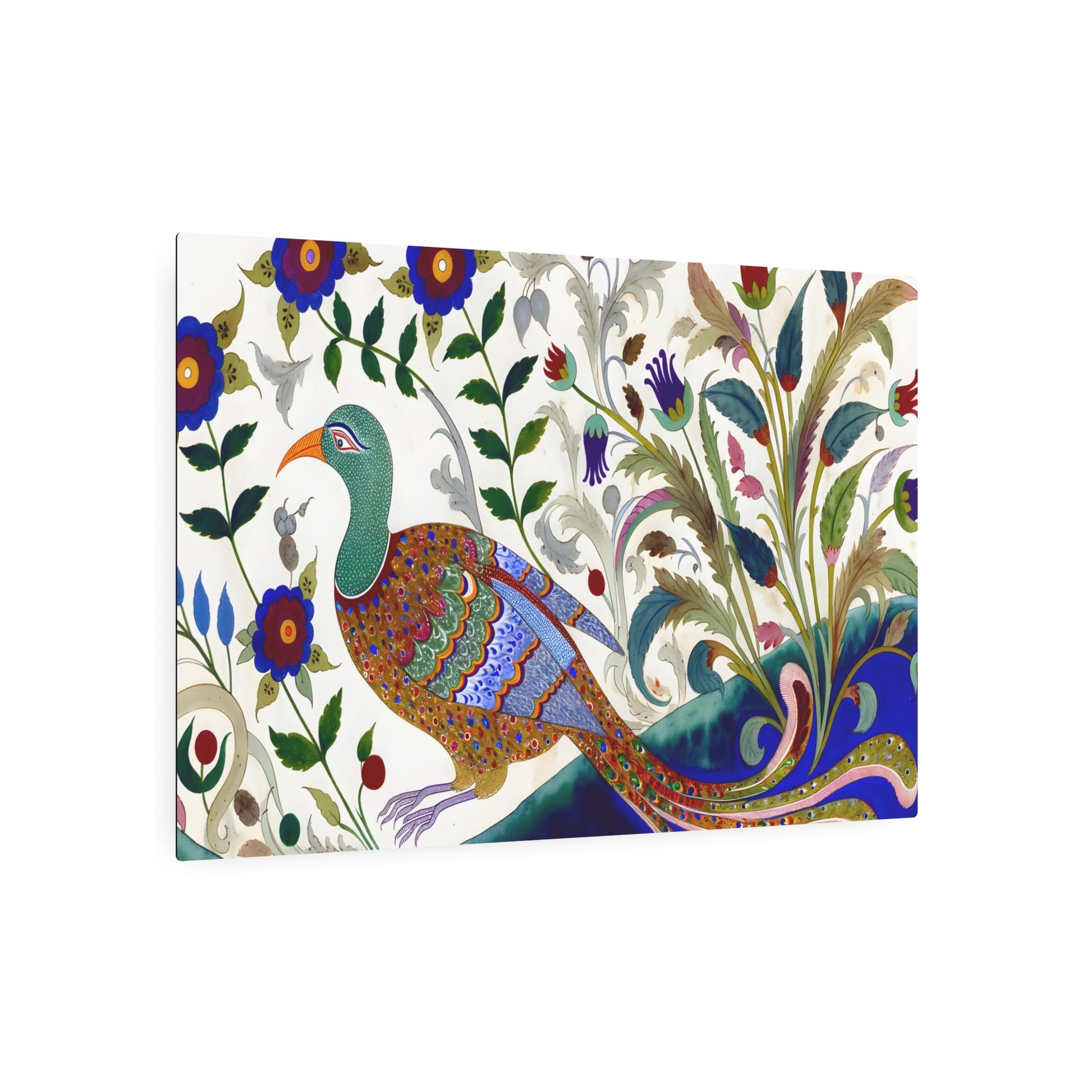 Metal Poster Art | "Mughal Miniature South Asian Bird Artwork - Authentic Non-Western & Global Style Painting" - Metal Poster Art 36″ x 24″ (Horizontal) 0.12''