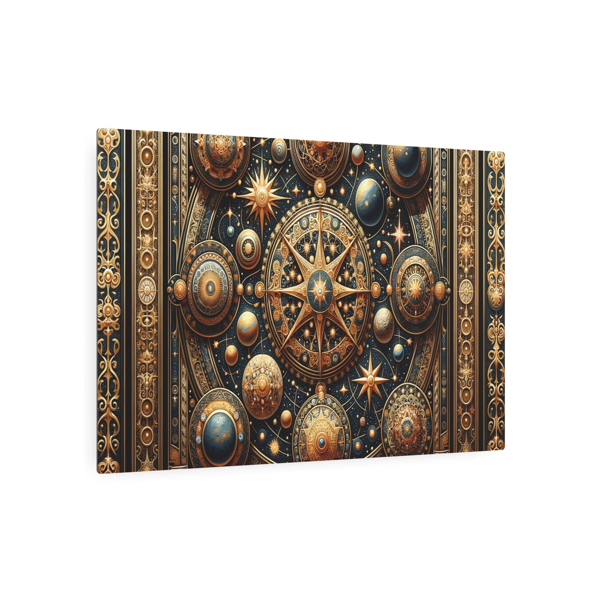 Metal Poster Art | "Byzantine Art Inspired Celestial Body Masterpiece with Intricate Patterns and Gold Accents - Non - Western & Global Styles Collection" - Metal Poster Art 36″ x 24″ (Horizontal) 0.12''