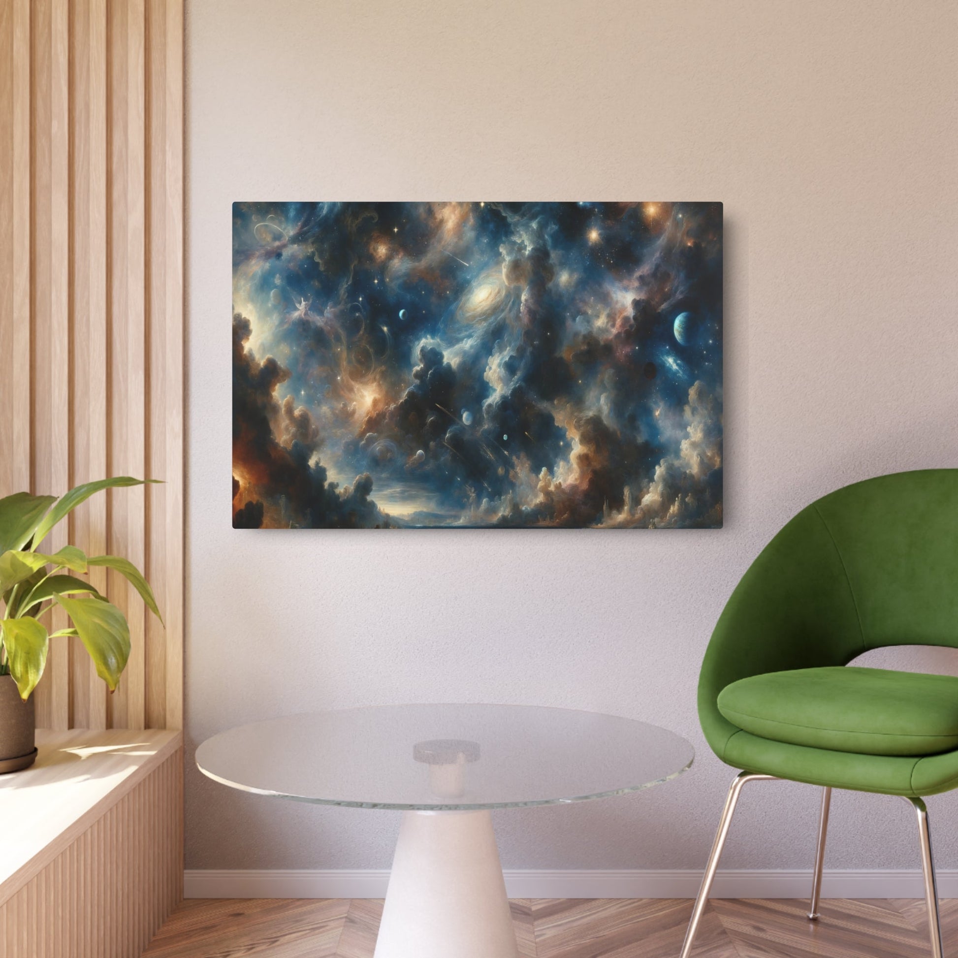 Metal Poster Art | "Romanticism Style Western Art - Celestial Body Filled Night Sky Painting" - Metal Poster Art 36″ x 24″ (Horizontal) 0.12''