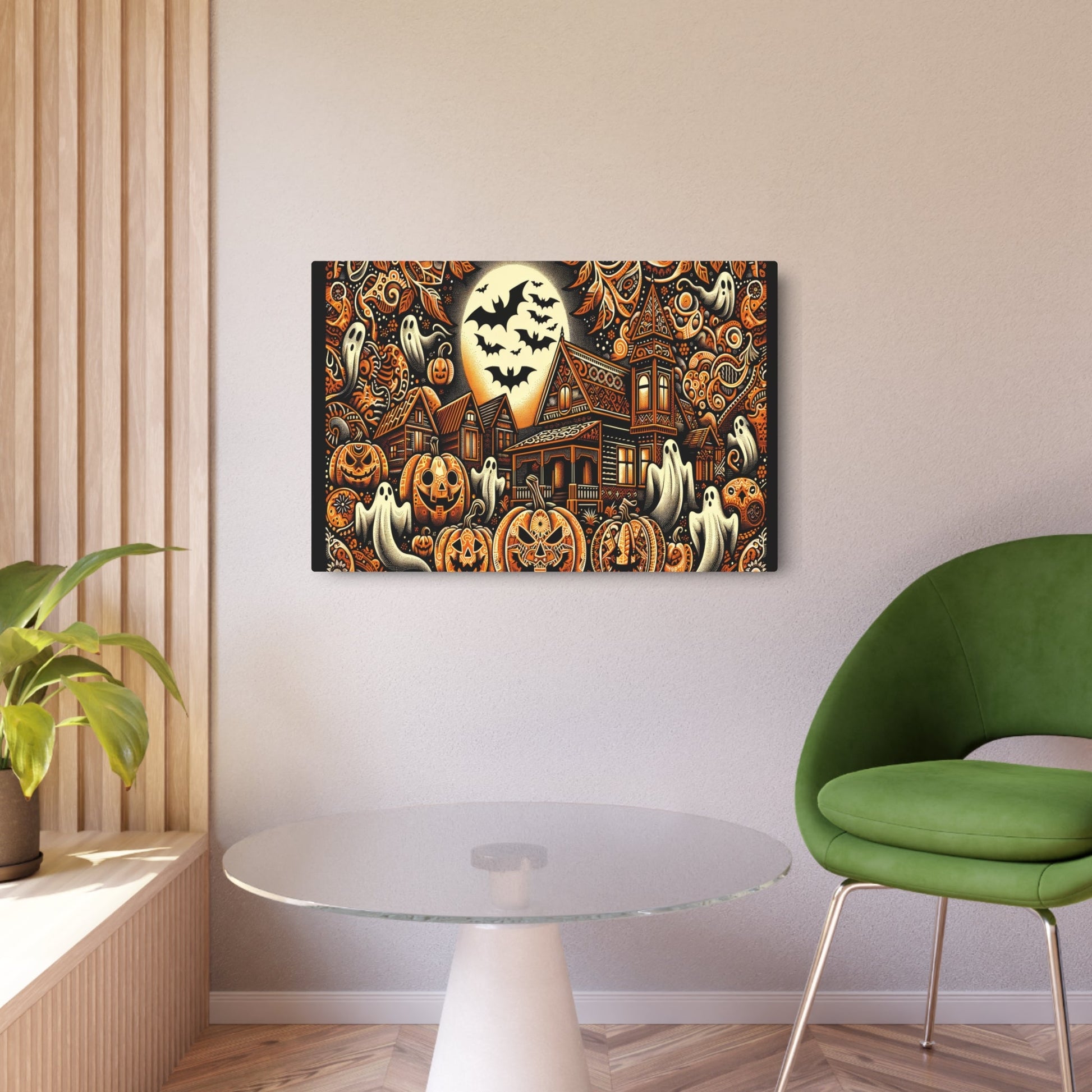 Metal Poster Art | "Indonesian Batik - Style Halloween Inspired Spooky Artwork - Non - Western & Global Styles" - Metal Poster Art 36″ x 24″ (Horizontal) 0.12''